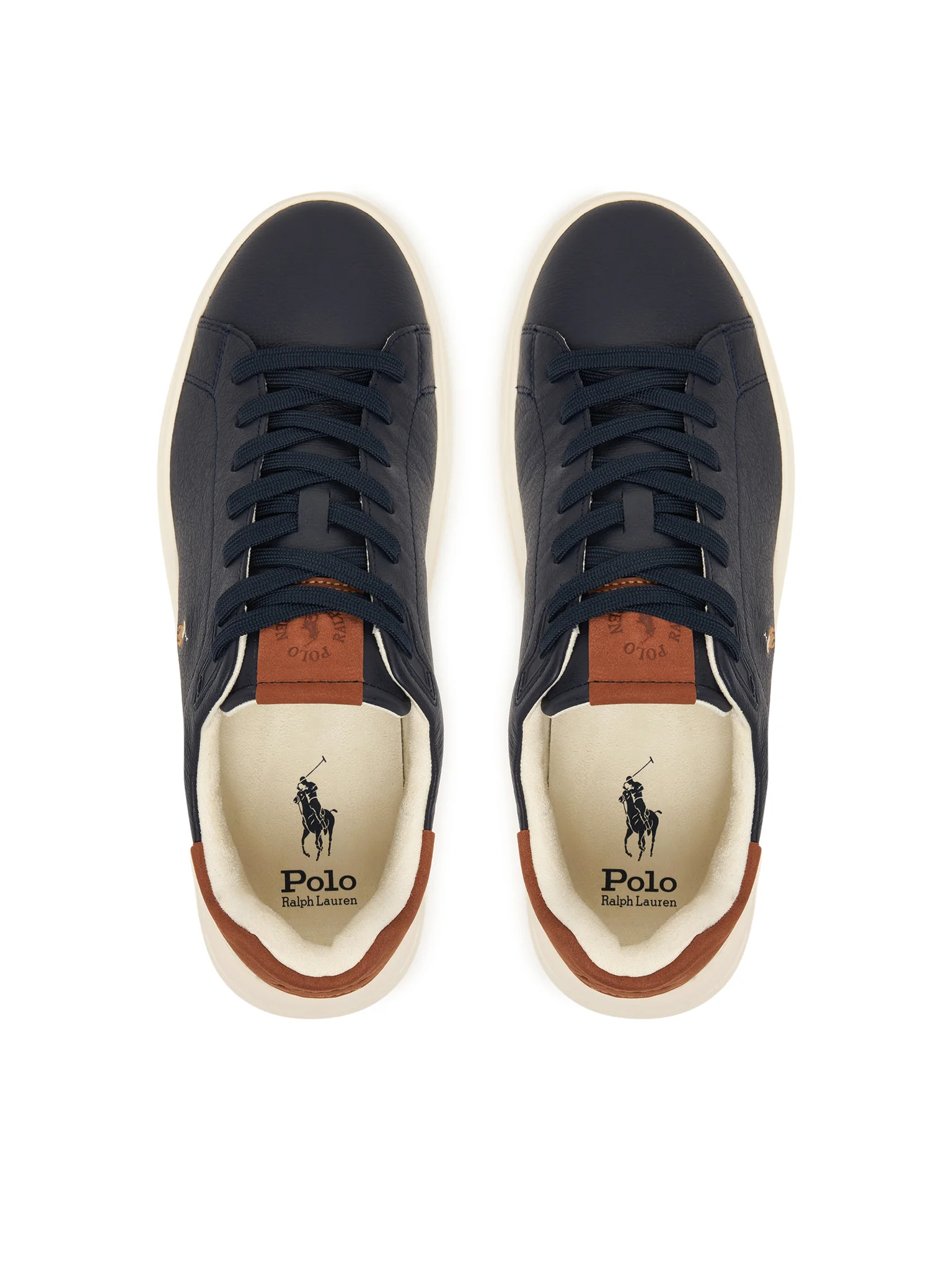 Navy Leather Low-Top Sneakers with Contrasting Brown Accents