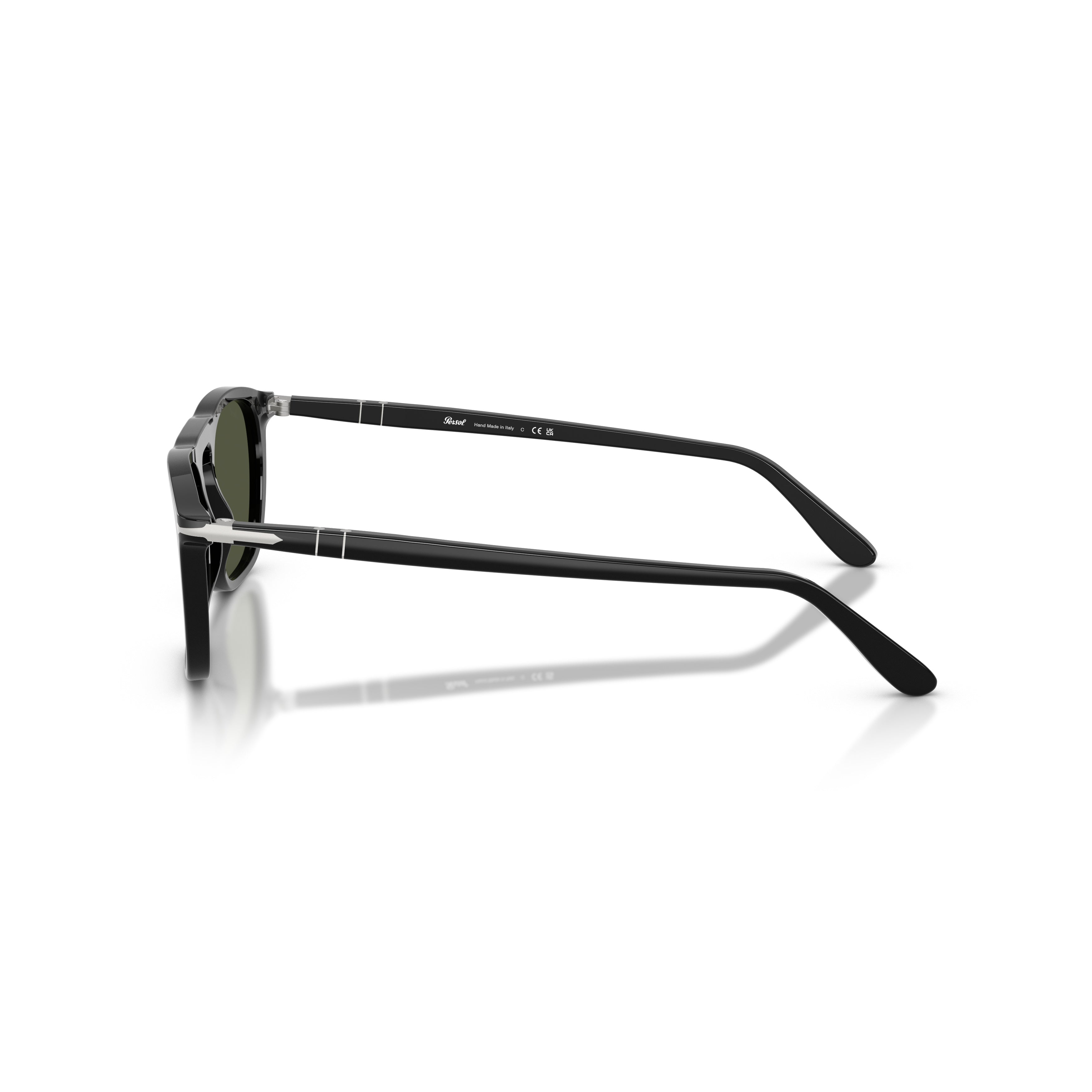 0po3391s Classic Black Acetate Sunglasses with Dark Green Lenses