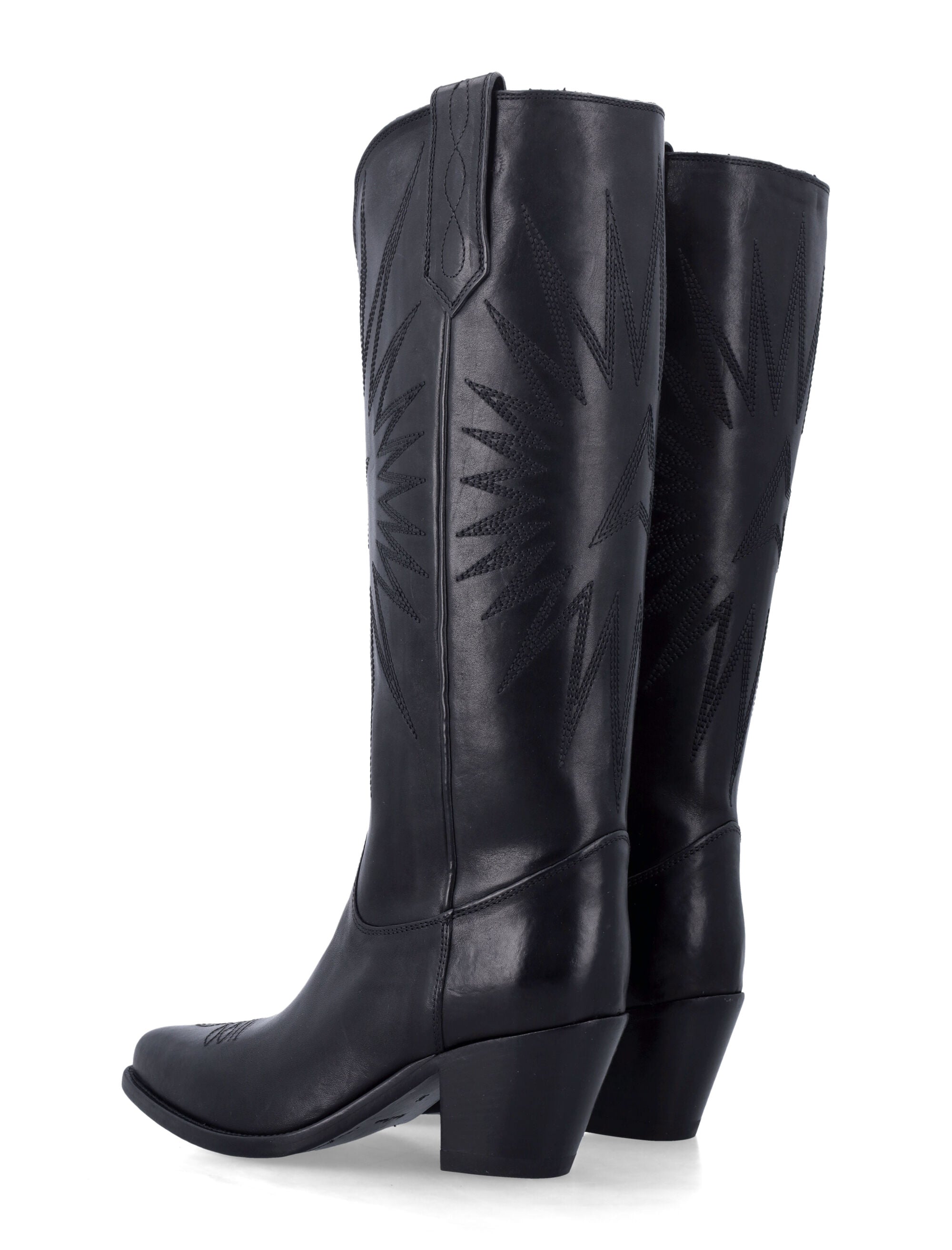 Wish Star Black Leather Mid-Calf Boots