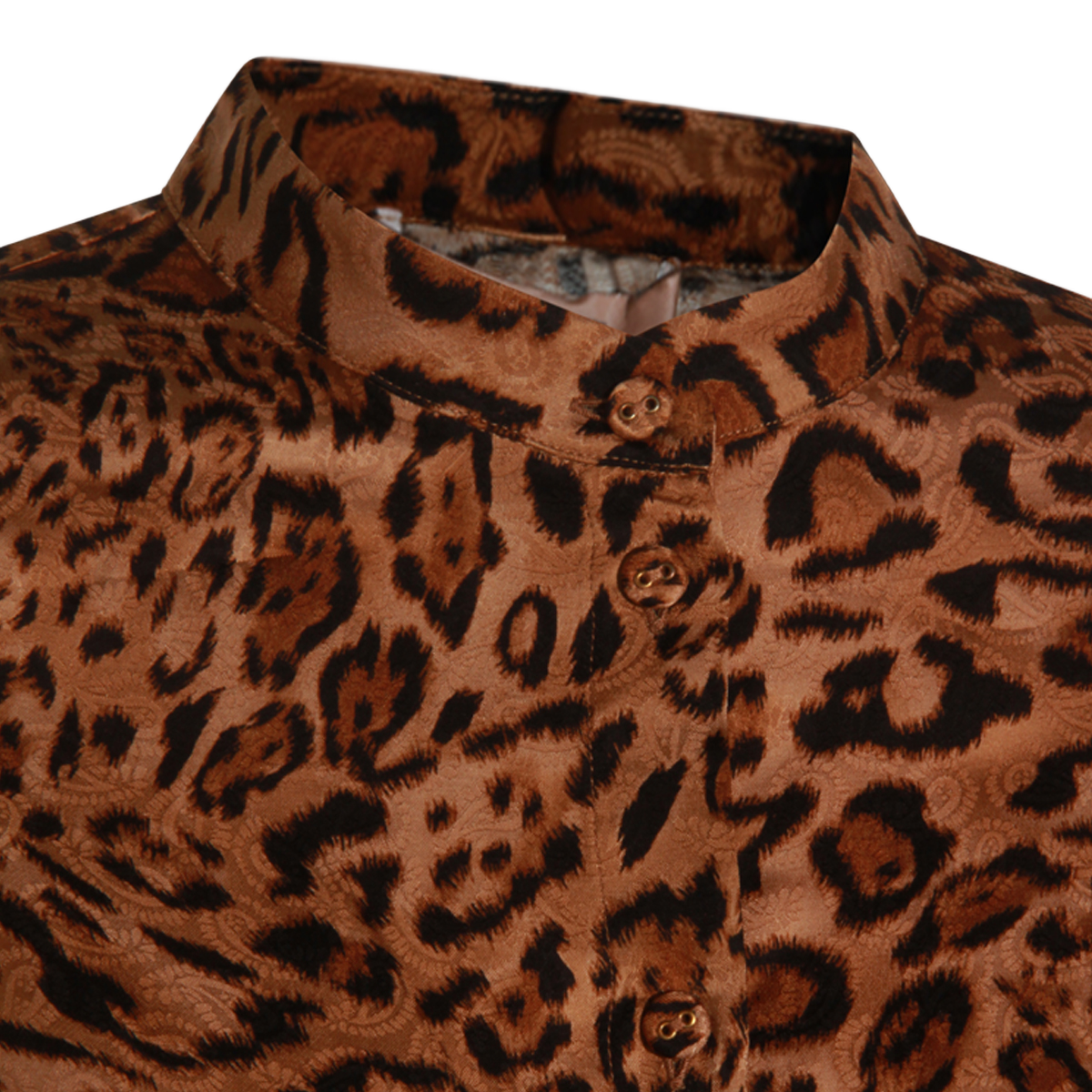 Leopard Print Button-Up Shirt with High Collar