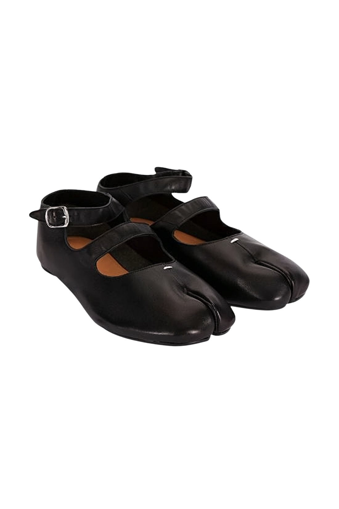 Split-Toe Black Lambskin Leather Flats