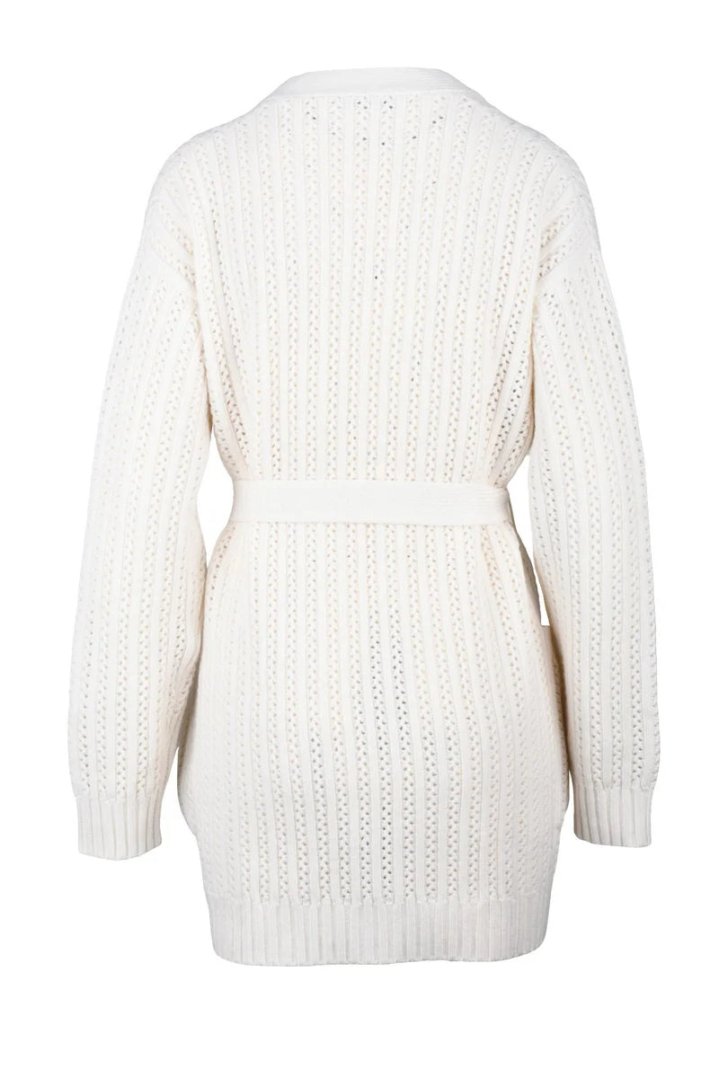 Long Cardigan in Wool and Cashmere - White