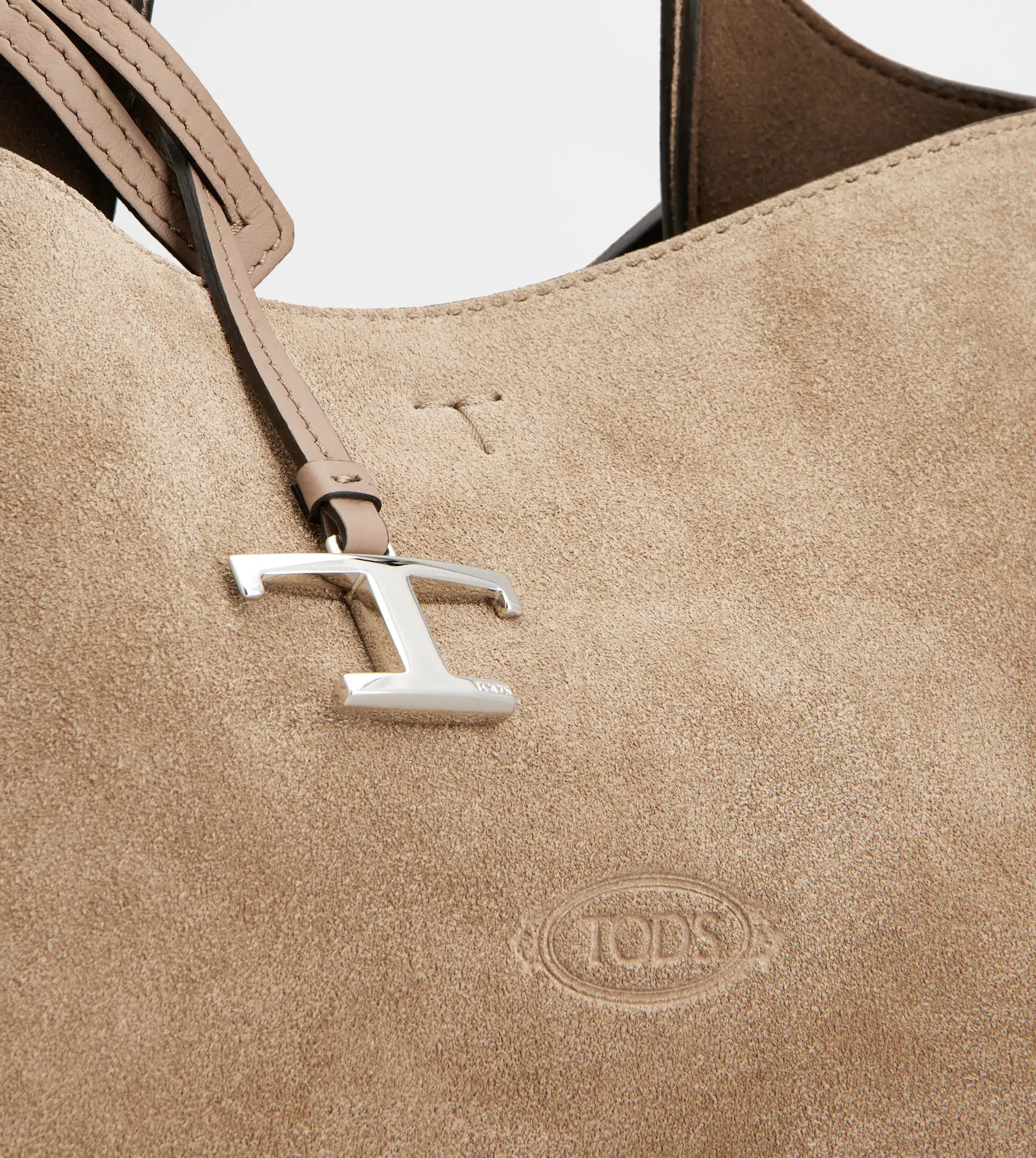 Structured Suede Shoulder Bag with Embossed Logo