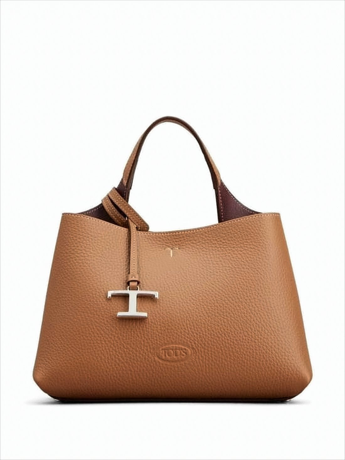 Textured Calf Leather Shoulder Bag with Metallic Charm