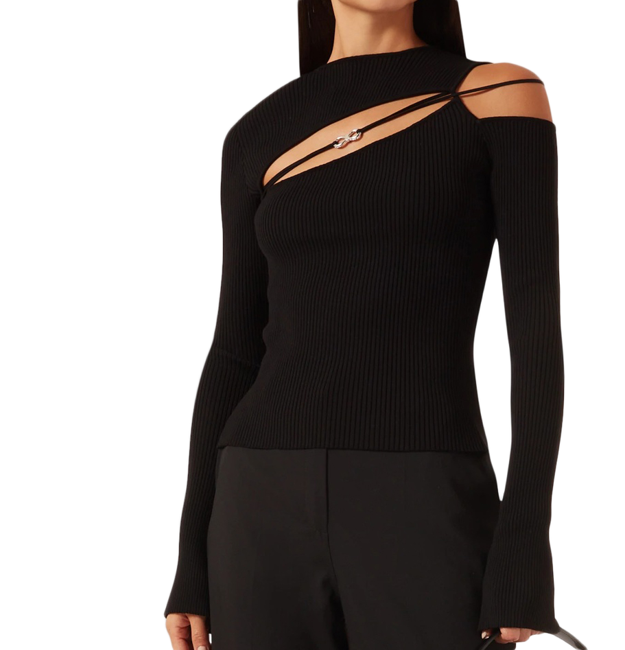 Georgia Black Rib-Knitted Top