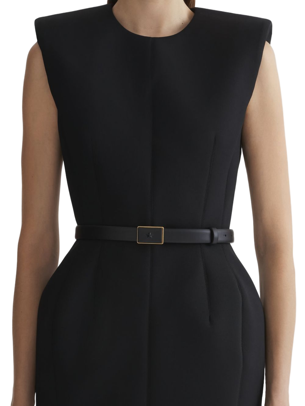 Structured Black Mini Dress with Padded Shoulders