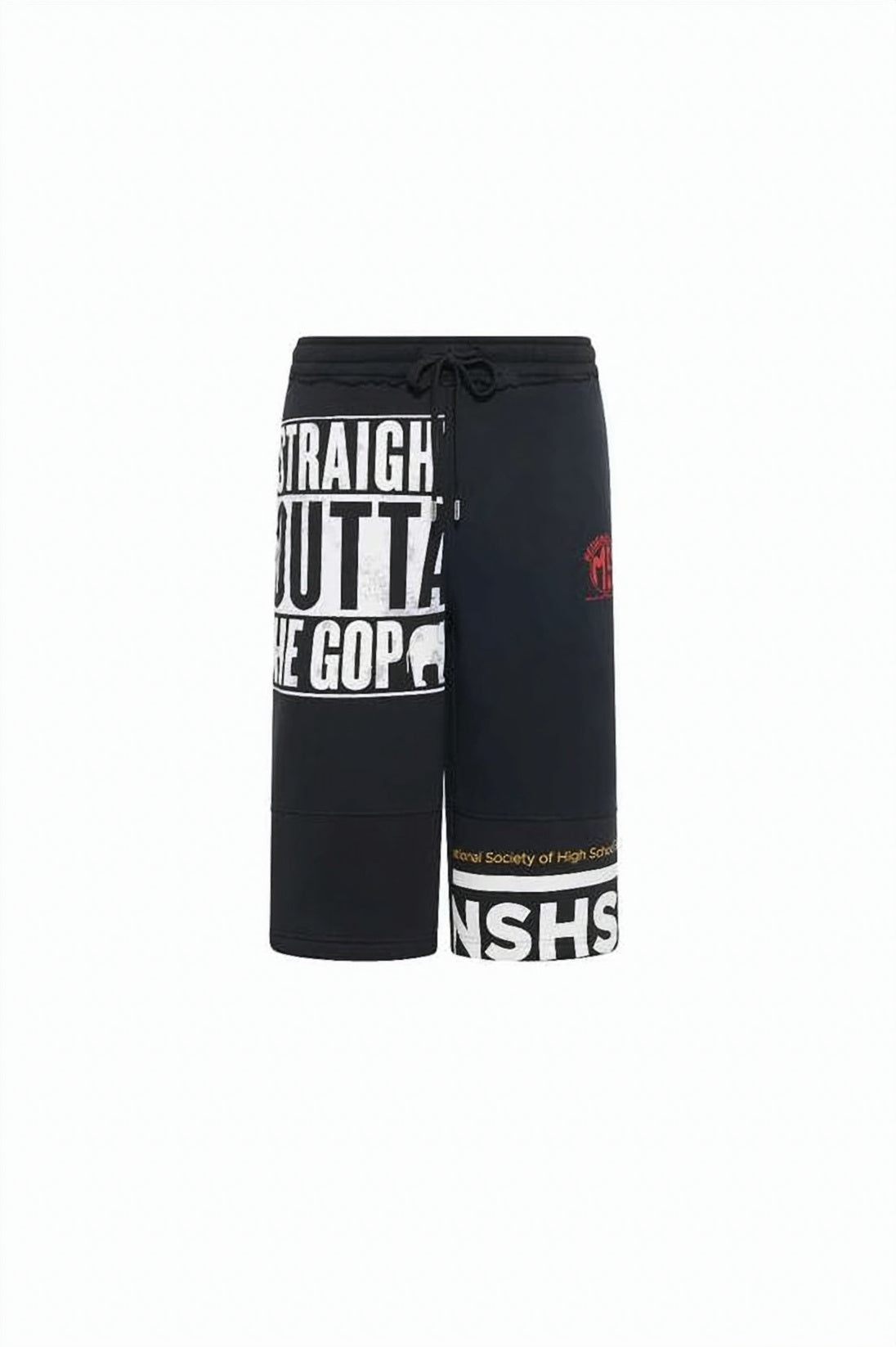 Patchwork Black Shorts with Drawstring Waistband