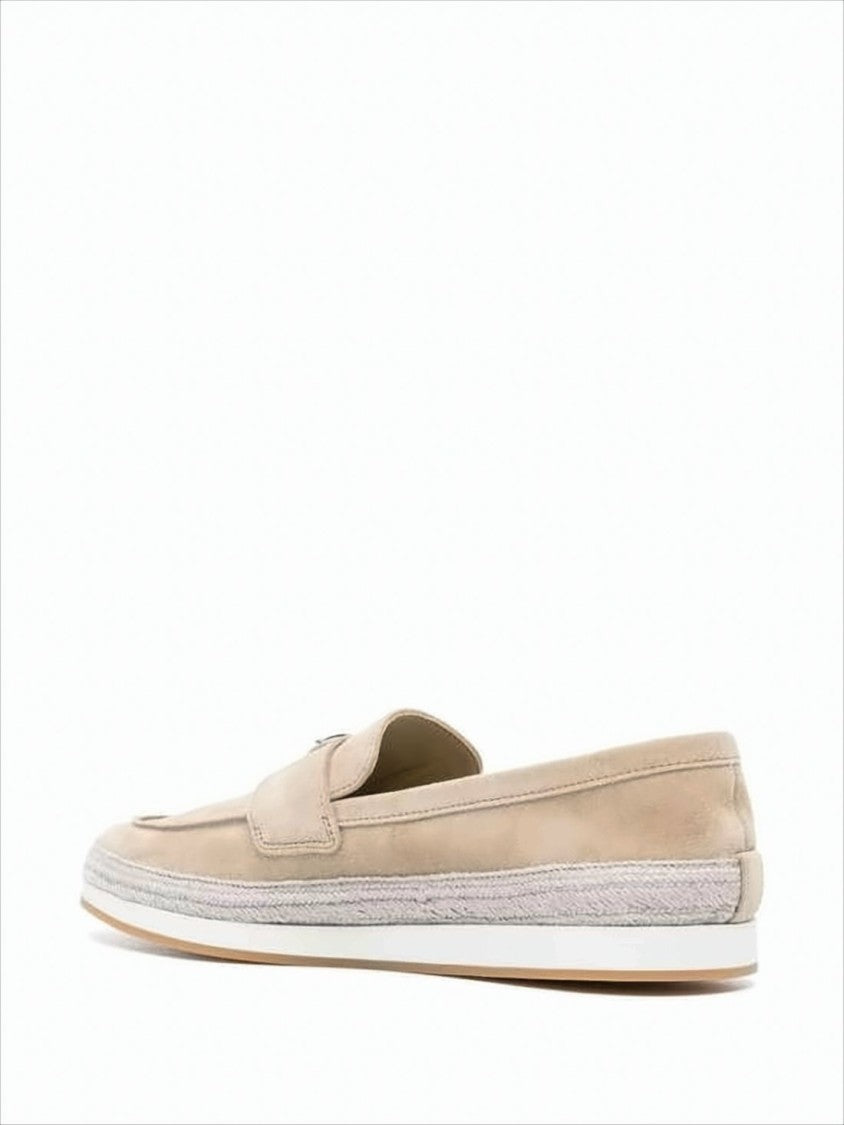 Sleek Suede And Calf Leather Loafers With Metallic Logo Plaque