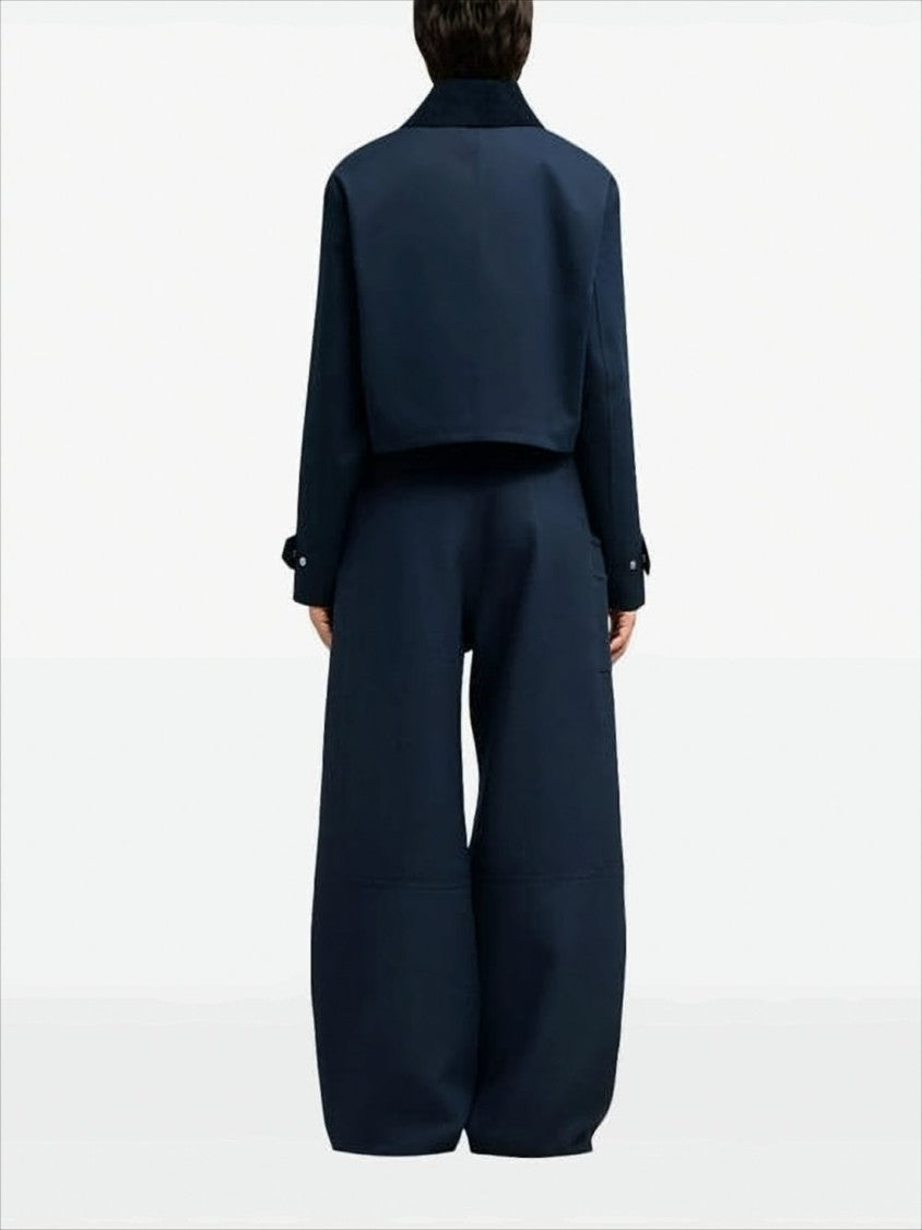 Cropped Boxy Jacket With Contrasting Collar And Flap Pockets