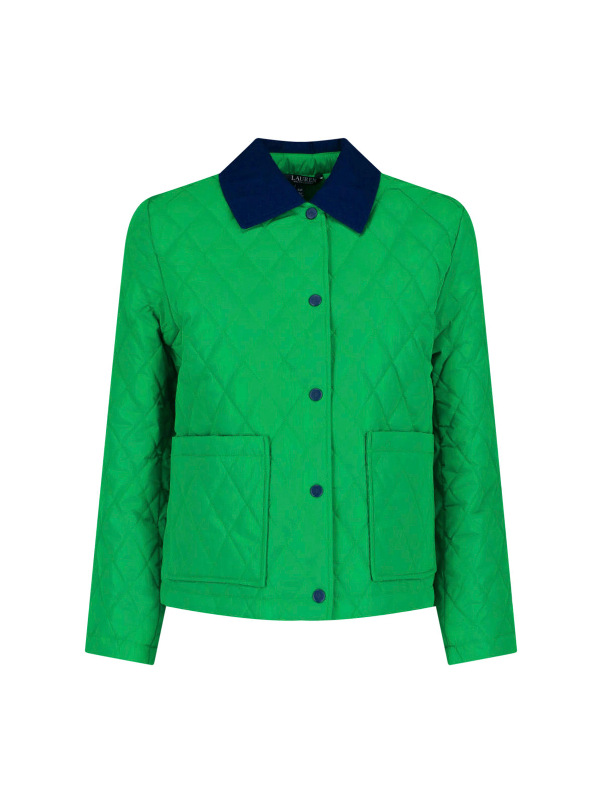 Green Quilted Cropped Contrast Collar Jacket