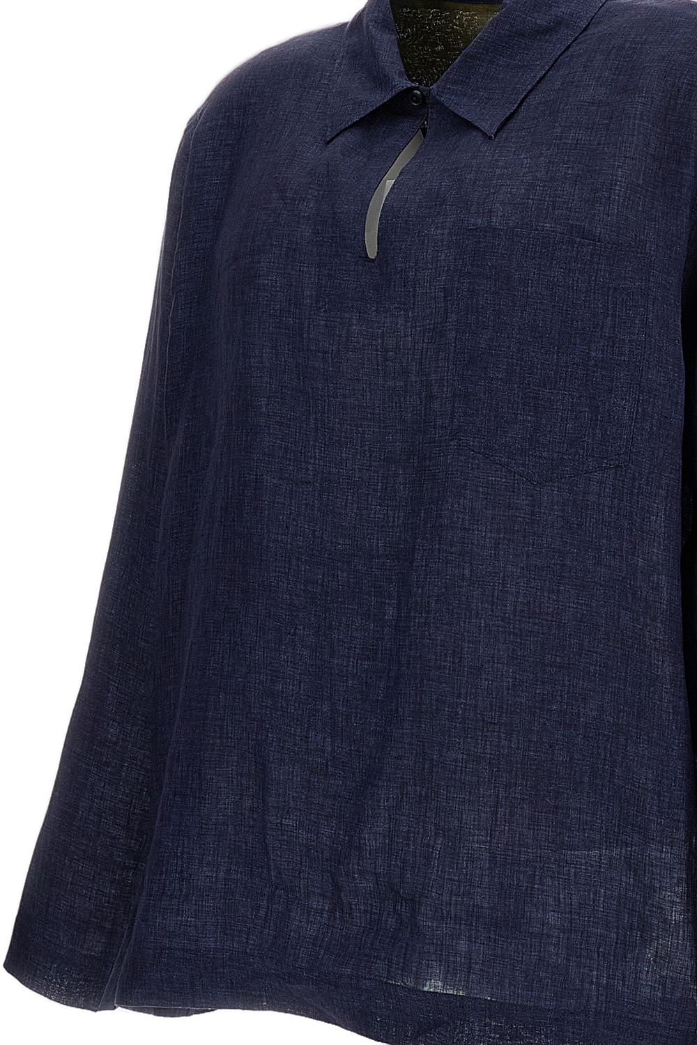 Blue Linen V-Neck Shirt