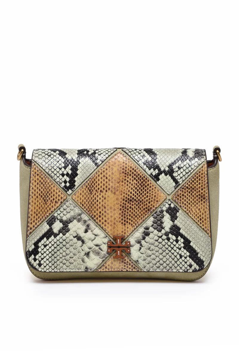 Thea Patchwork Flap Shoulder Bag - Green/Beige