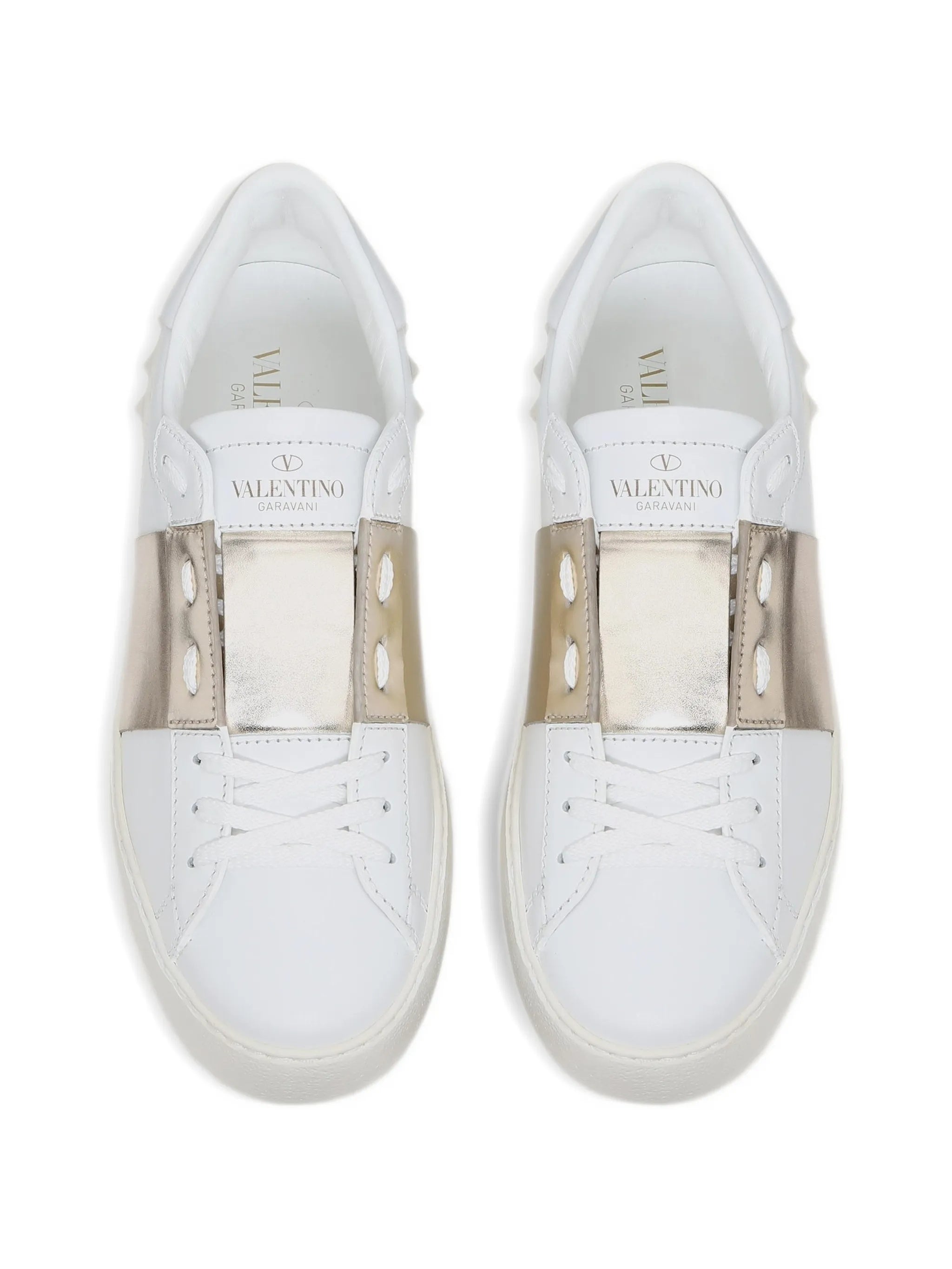 White Leather Metallic Strap Low-Top Sneakers