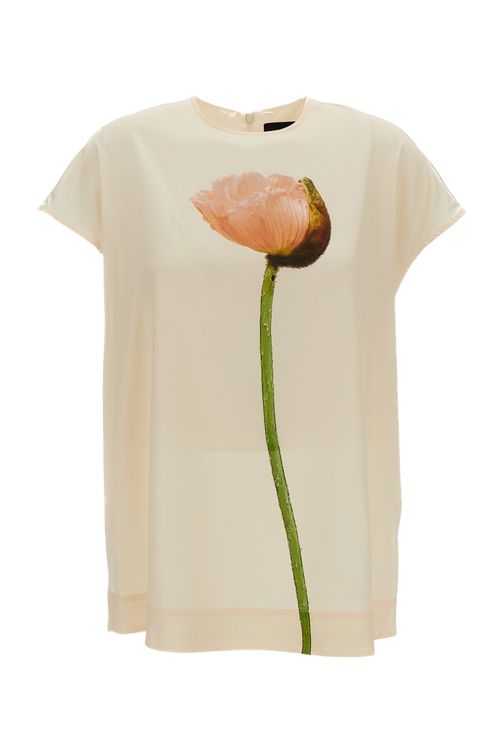 Cream Poppy Motif Satin Smock Top