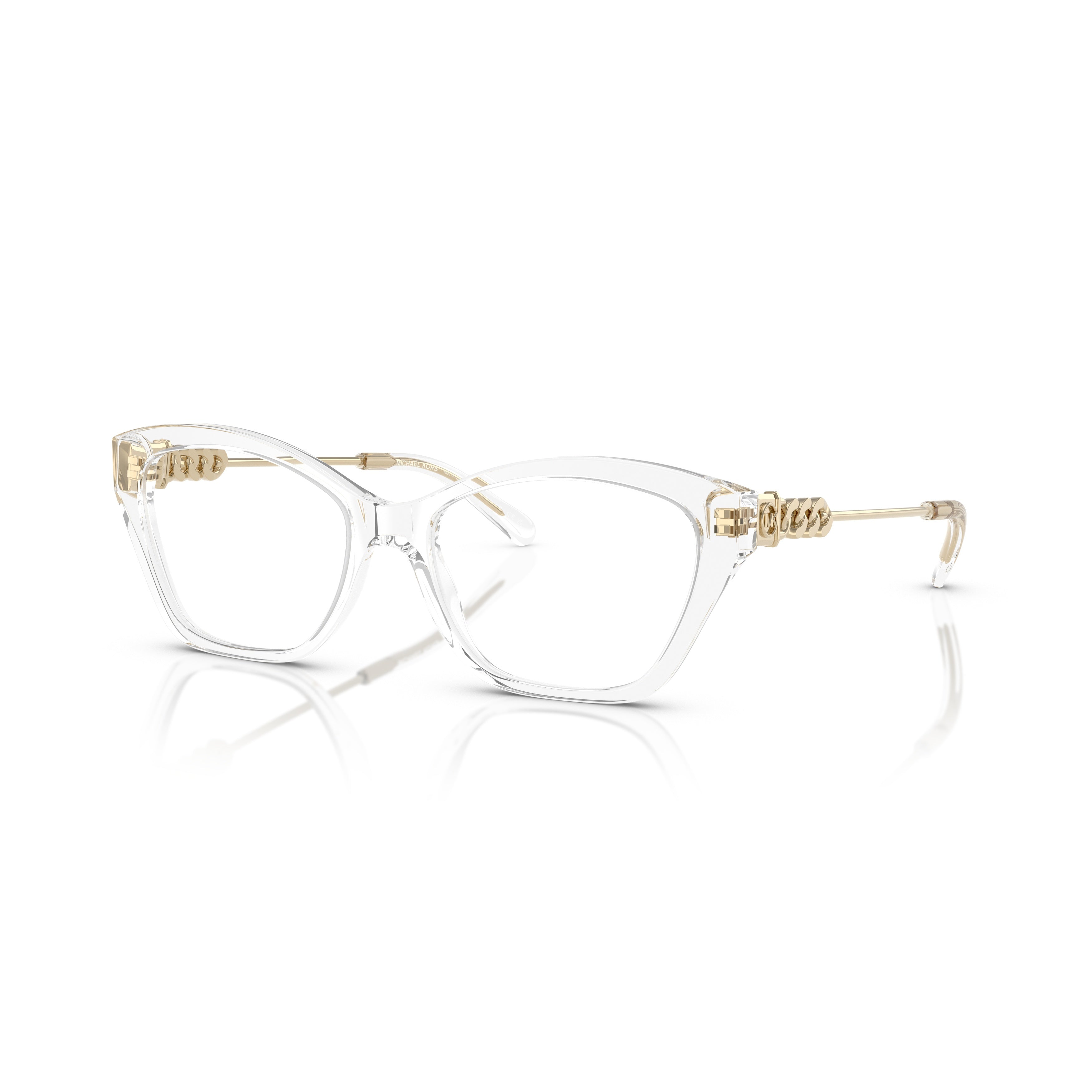 0mk4136 Transparent Cat-Eye Eyeglasses with Gold-Link Temples