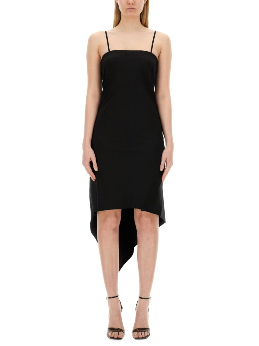 Fitted Evening Dress With Scarf Hem Design