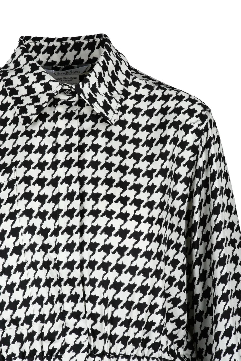 Silk Dress with Elastic Waist - Black/White