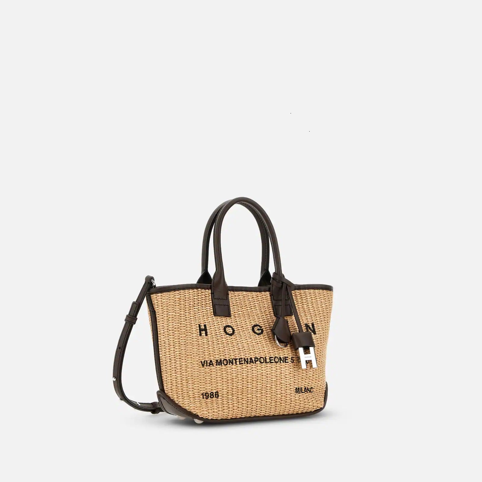 Beige Address Shopping Mini Raffia Shopping Bag