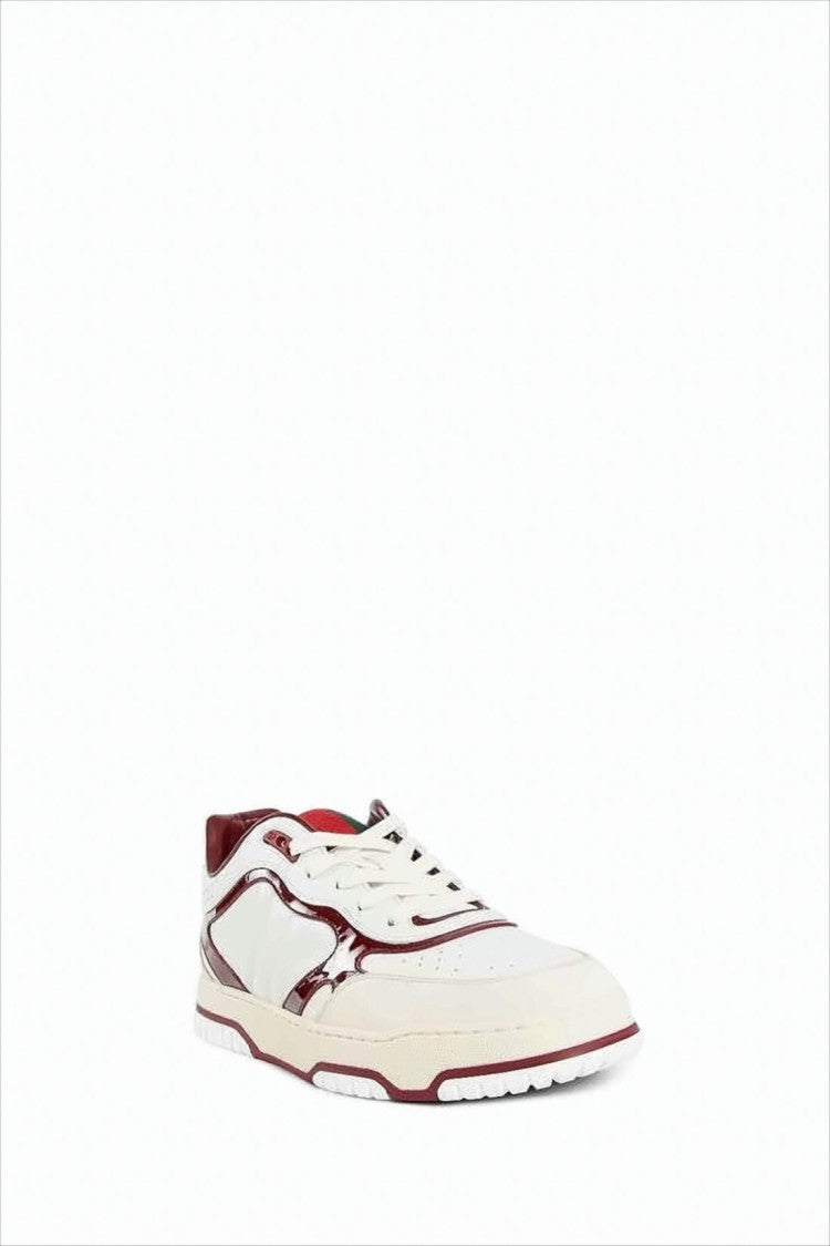 Low-Top Sneakers with Burgundy Patent Overlays