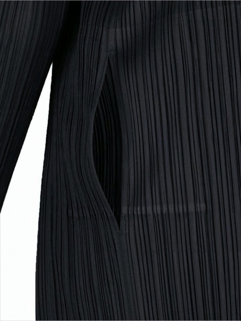 Open-Front Pleated Cardigan with Three-Quarter Sleeves