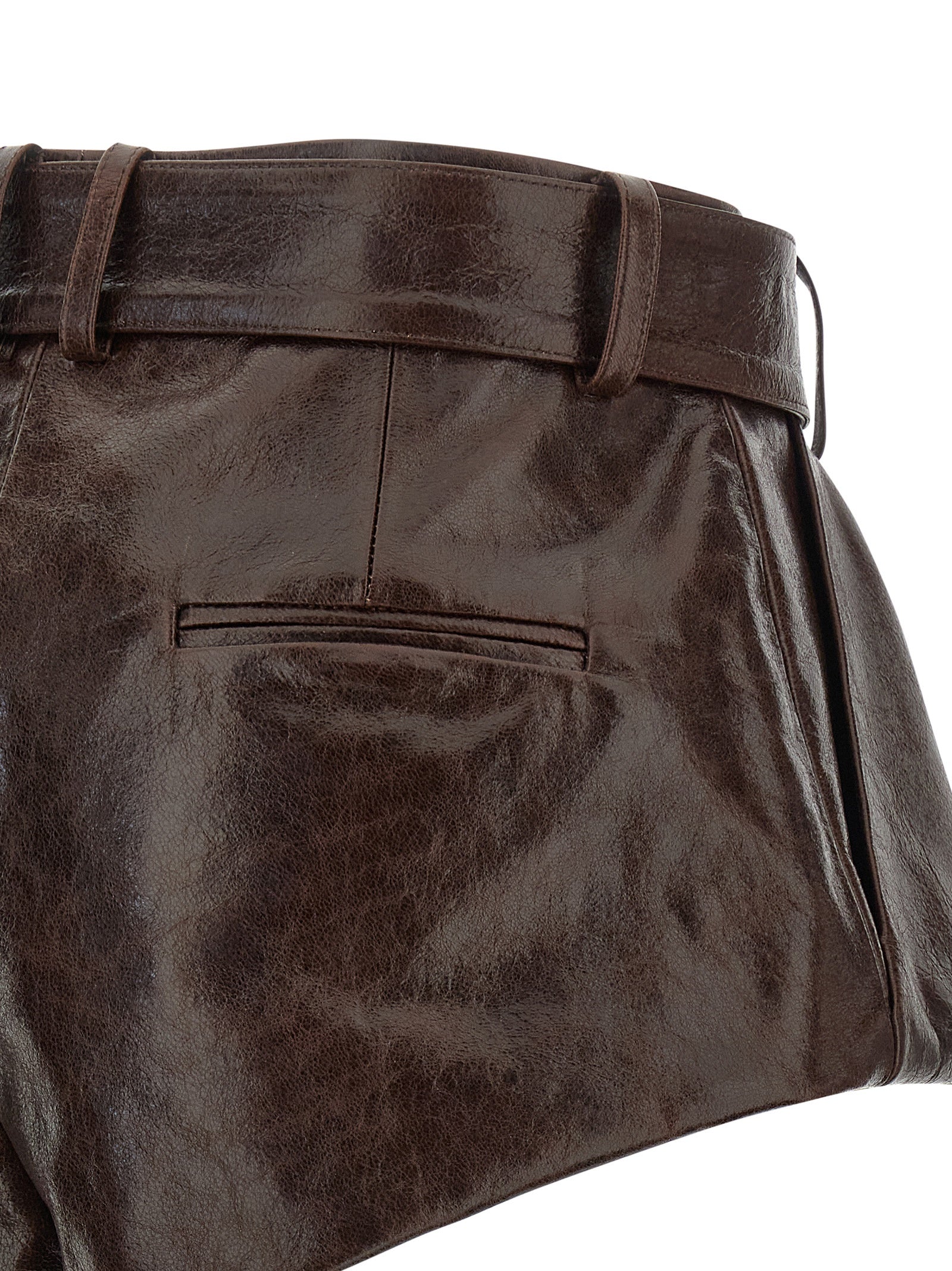 Craquelé Shiny Leather High-Waisted Shorts with Flared Silhouette
