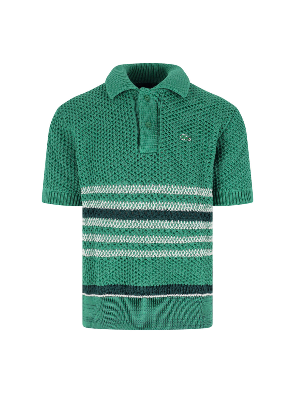 Green Knitted Multicolor Stripe Polo Shirt