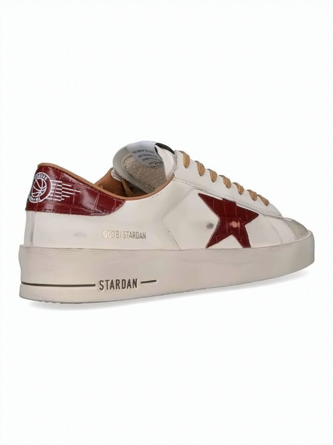 White Scuffed Leather Dark Red Star Sneakers