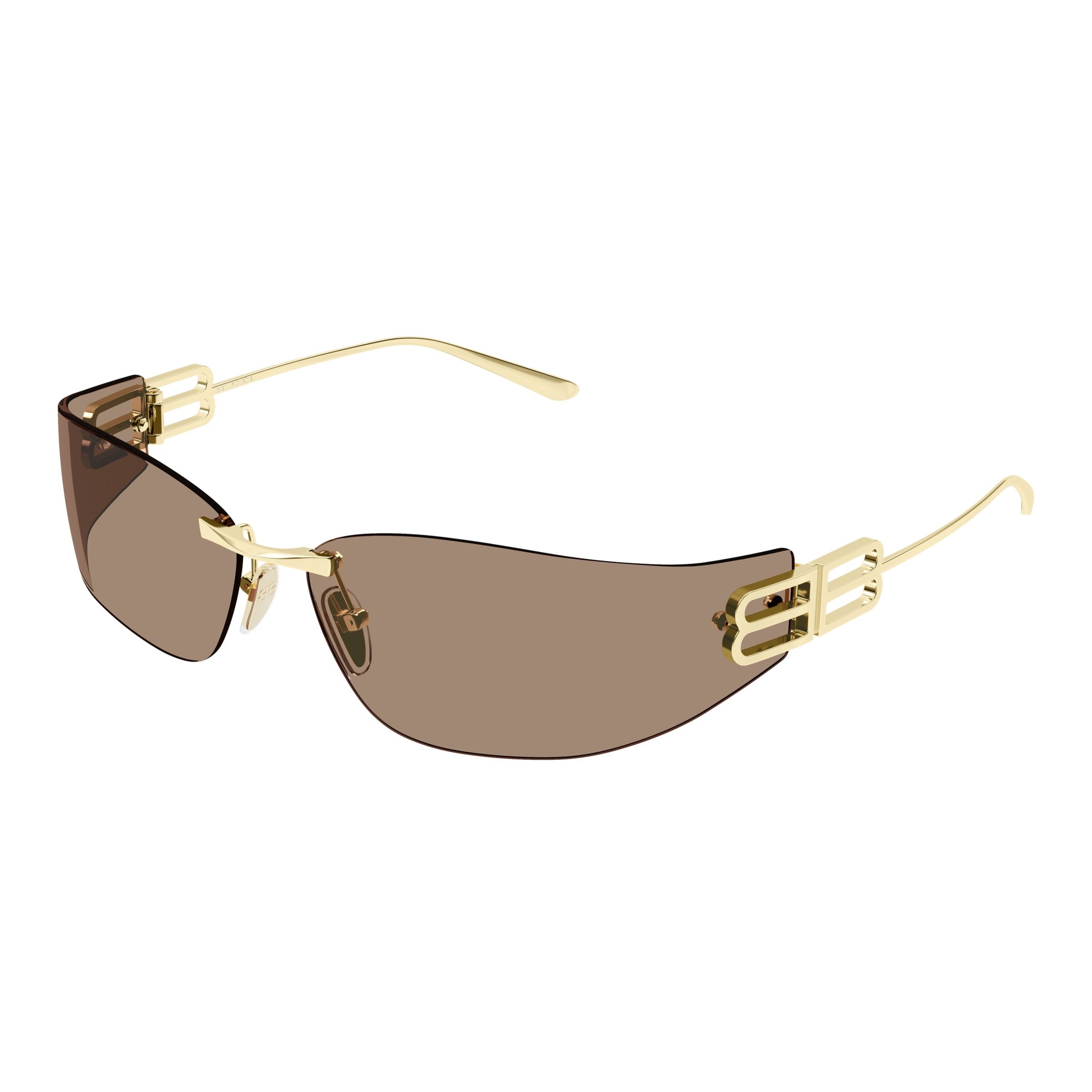 Rimless Sunglasses With Brown Lenses And Gold Metal Temples