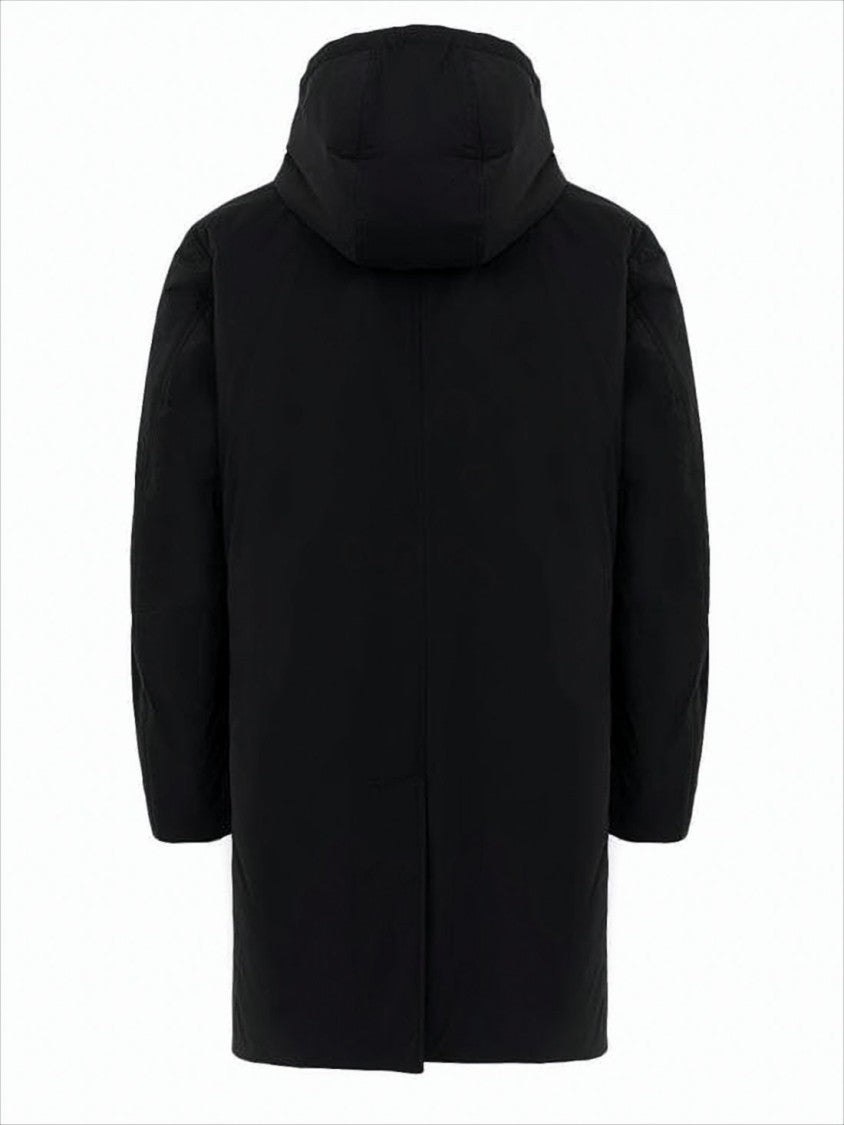 Black Jacket With Hood And Streamlined Silhouette