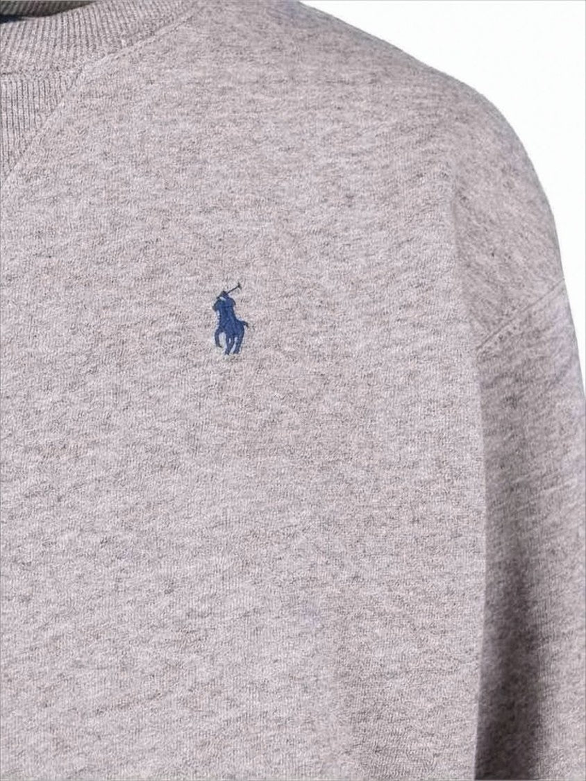 Heather Grey Long-Sleeve Crewneck Sweatshirt with Ribbed Details
