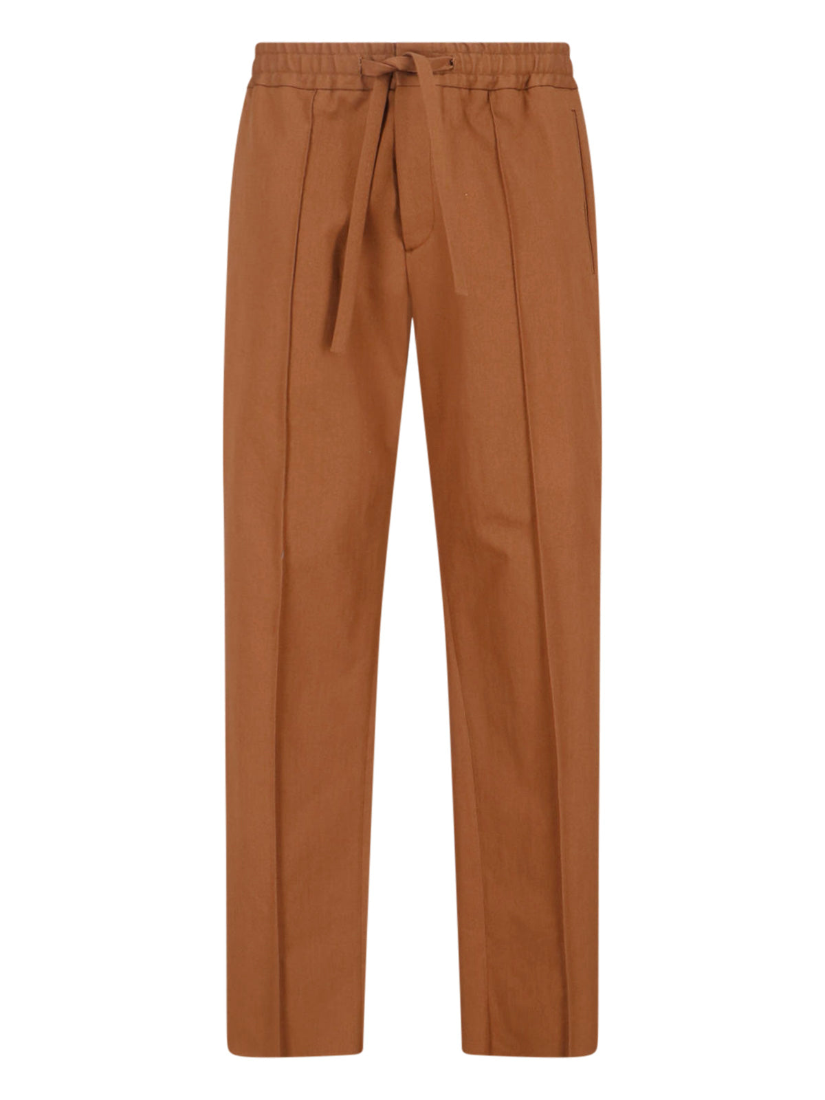 Cotton Trousers, Brown, Adjustable Drawstring Waist