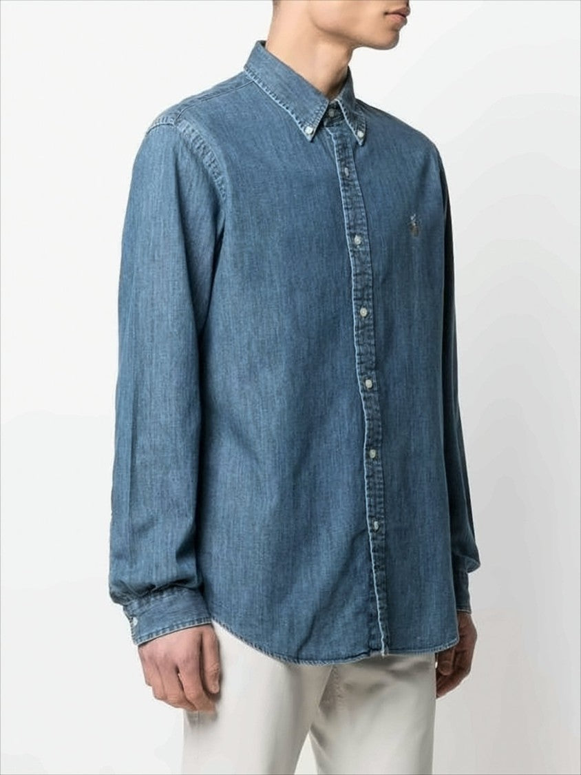 Classic Blue Denim Shirt with Button-Down Collar