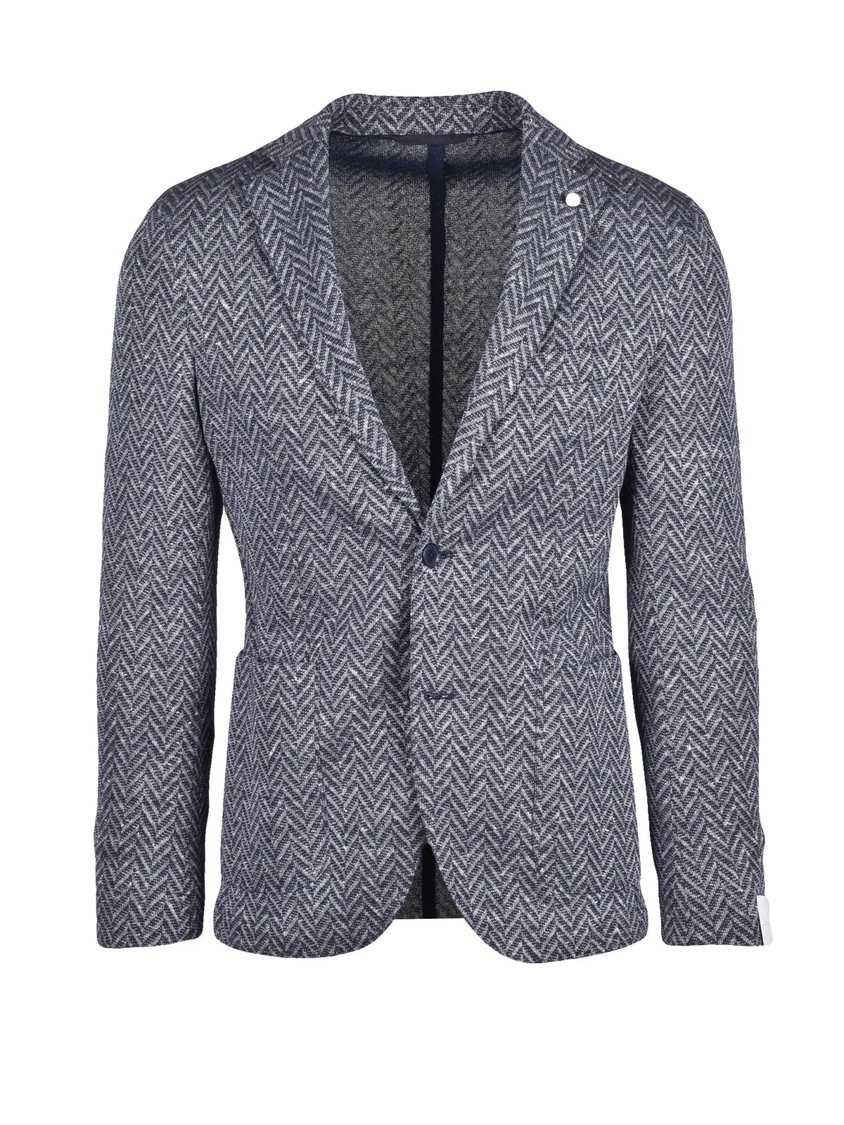 Tailored Herringbone Blue Blazer with Unlined Construction