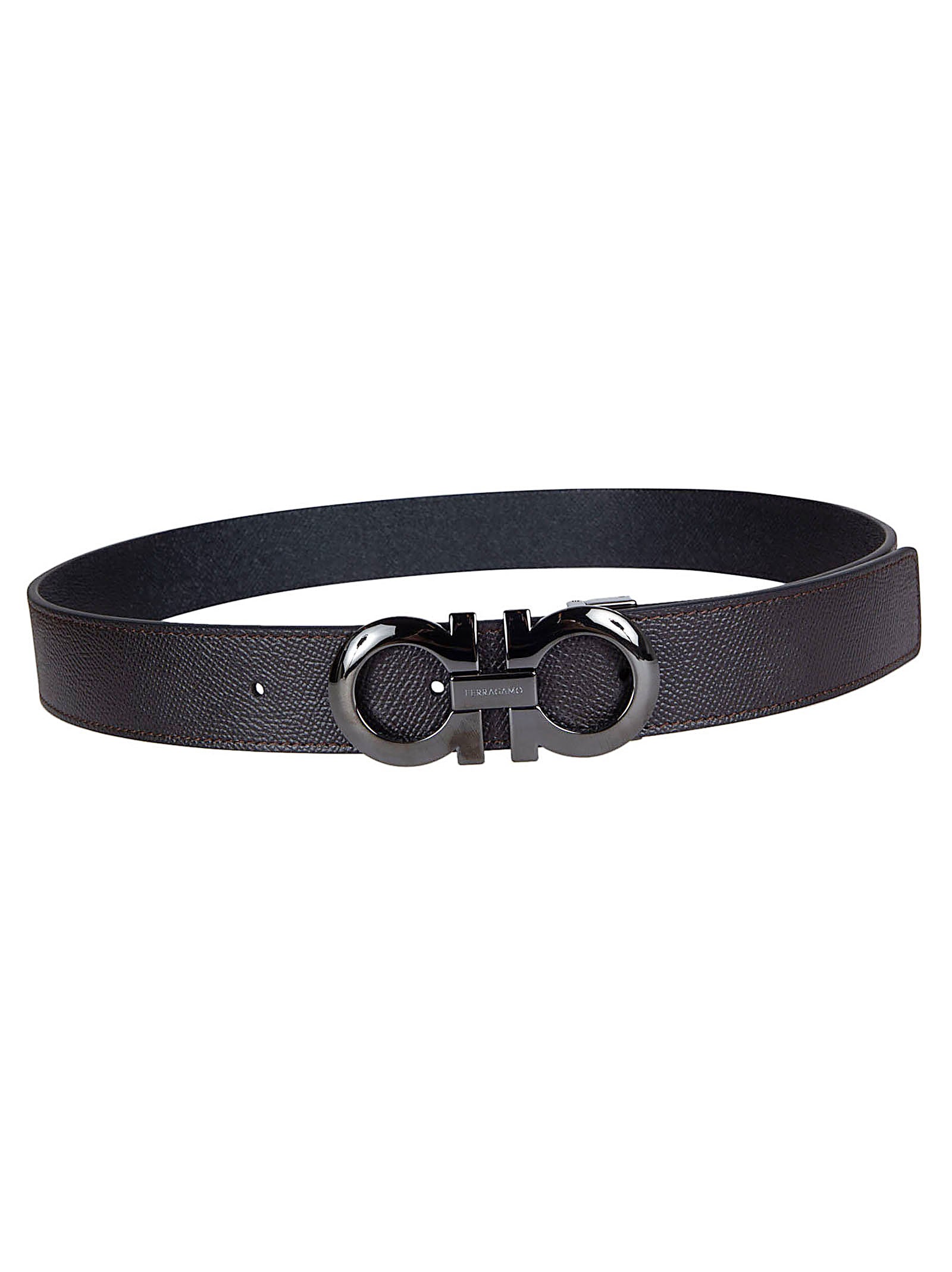 Textured Leather Belt with Polished Interlocking Buckle