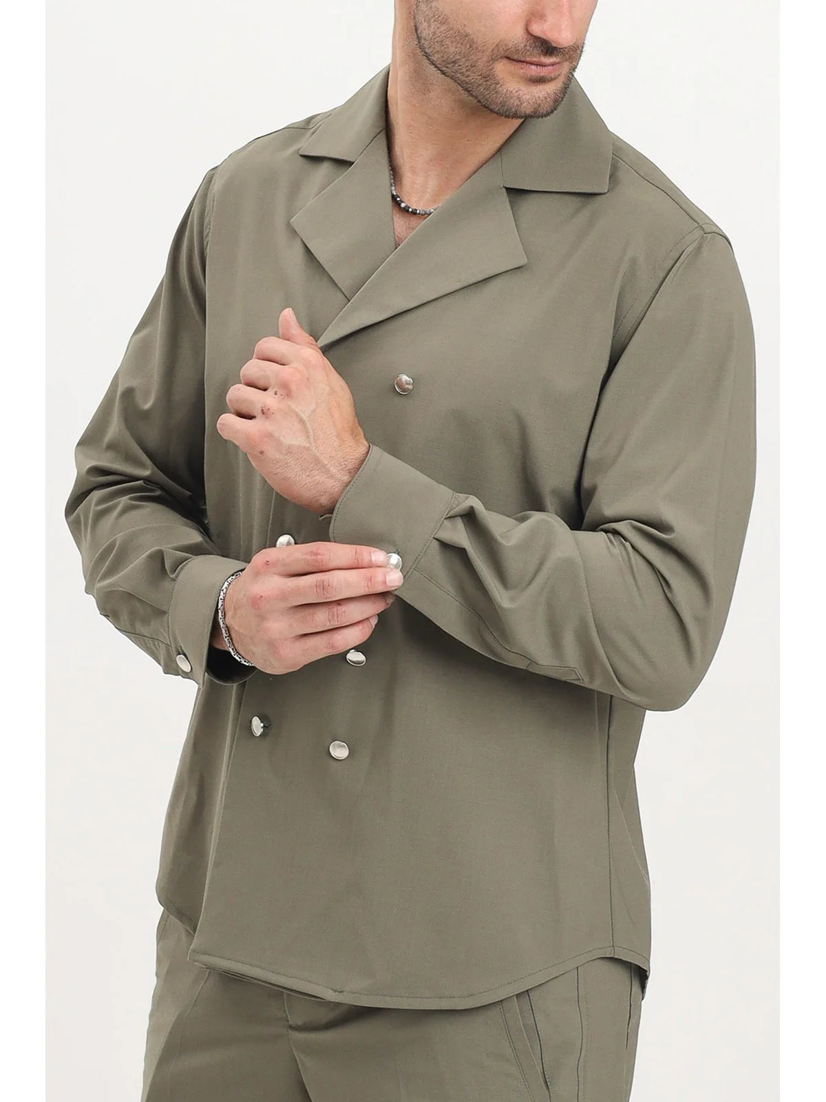 Military Green Wool Polyester Elastane Shirt