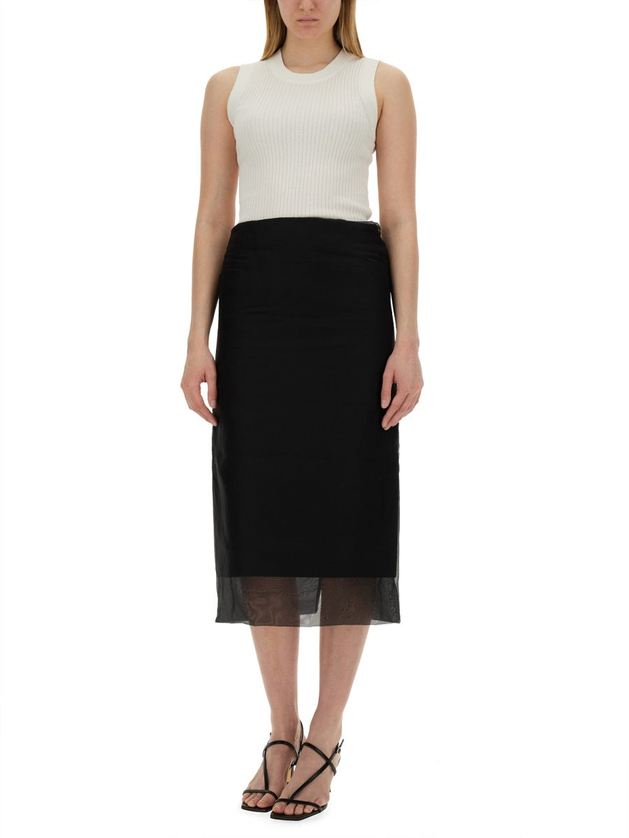 Silk Midi Skirt With Sheer Hem And Concealed Zipper