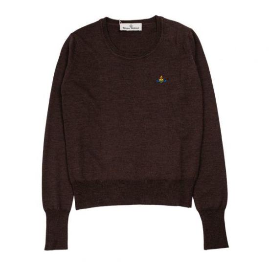 Fitted Brown Wool Sweater with Emblem Detail