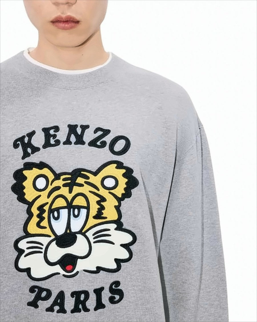 Heather Grey Long-Sleeve Sweatshirt with Tiger Graphic