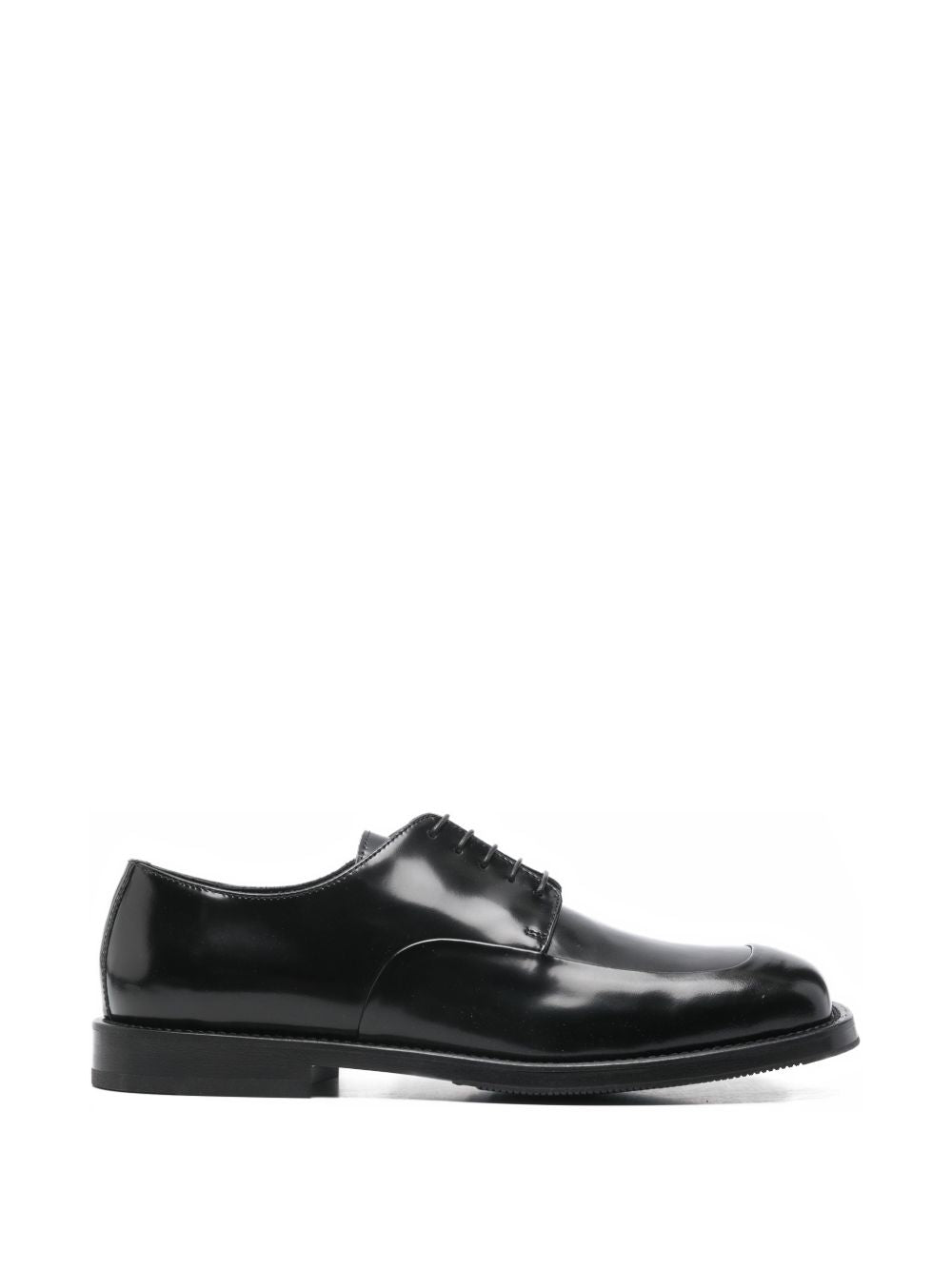Lace-Up Flat Shoes In Polished Black Silk