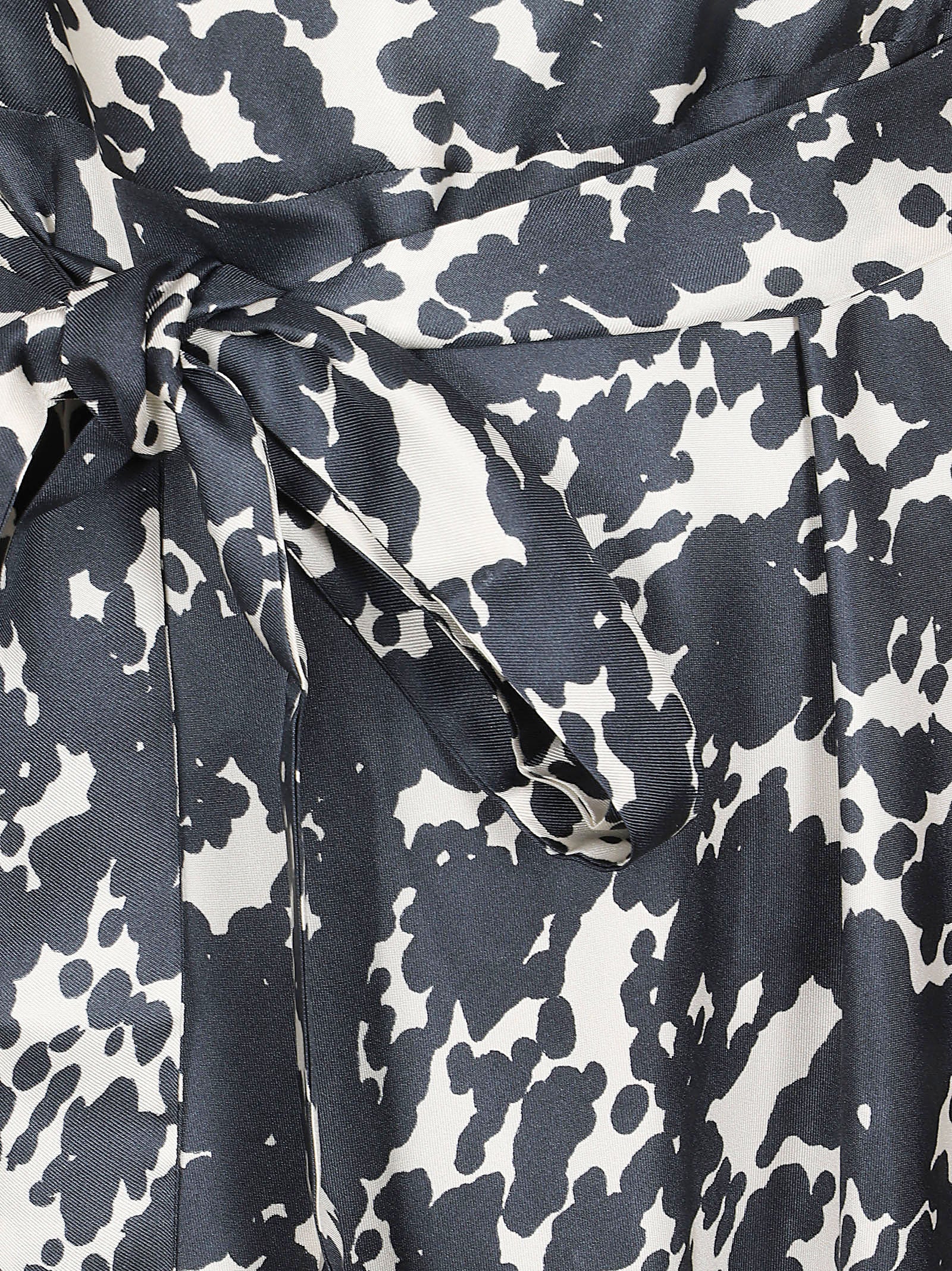 Flowing Black and White Abstract Silk Midi Dress