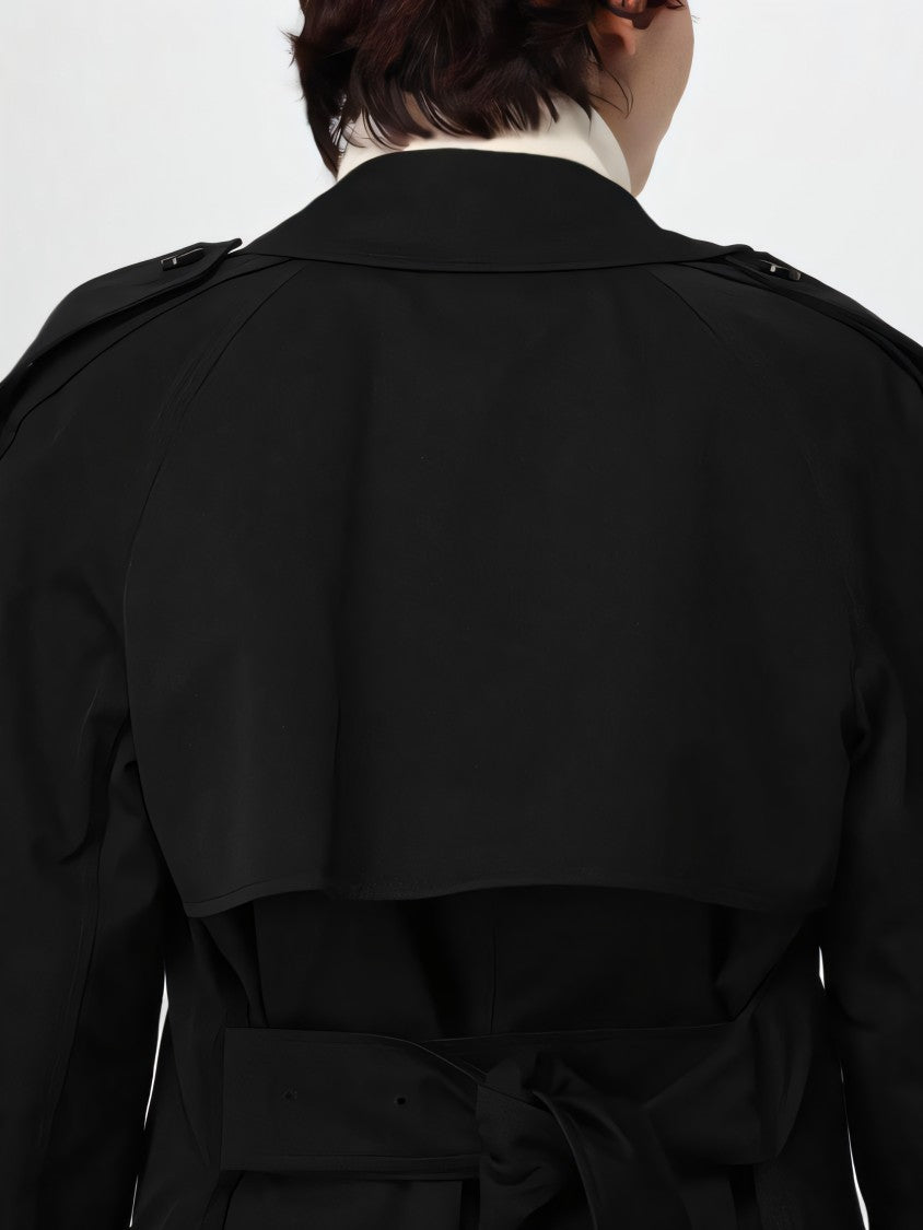 Double-Breasted Trench Coat with Distinctive Plaid Detail