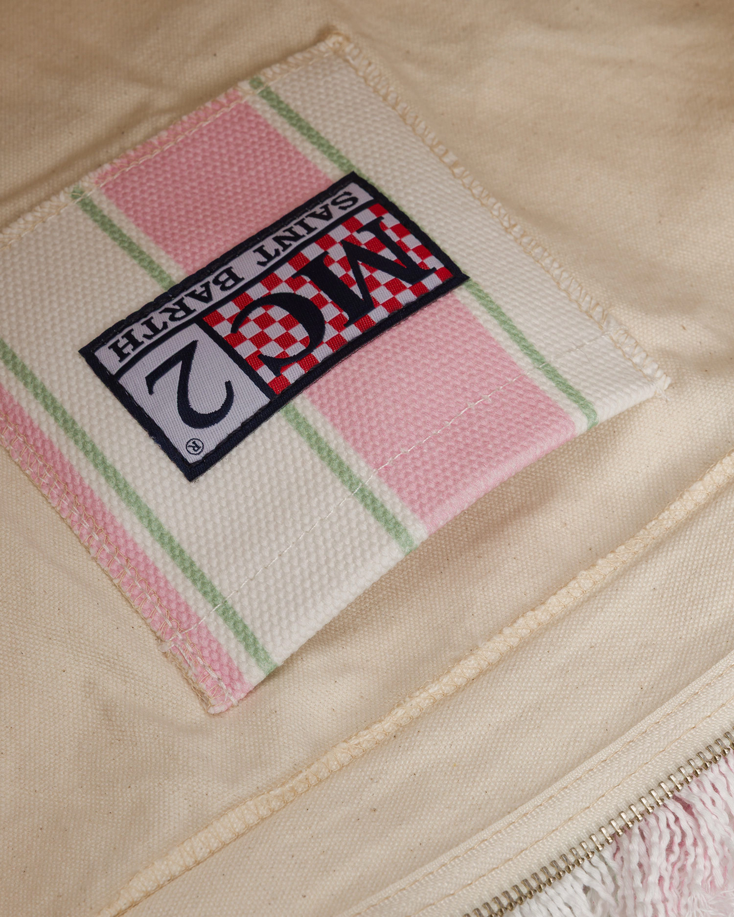 Spacious Vertical Striped Tote Bag with Embroidered Accent
