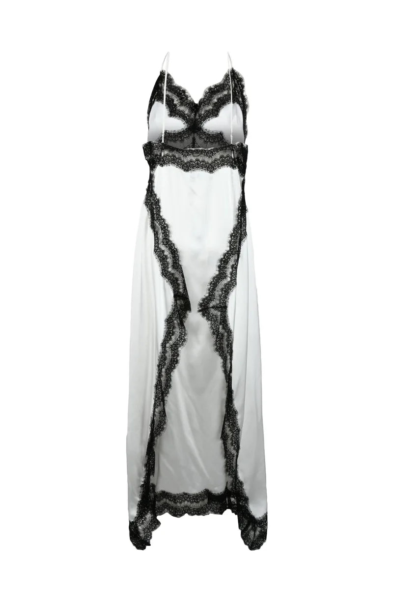 Long Slip Dress - White/Black