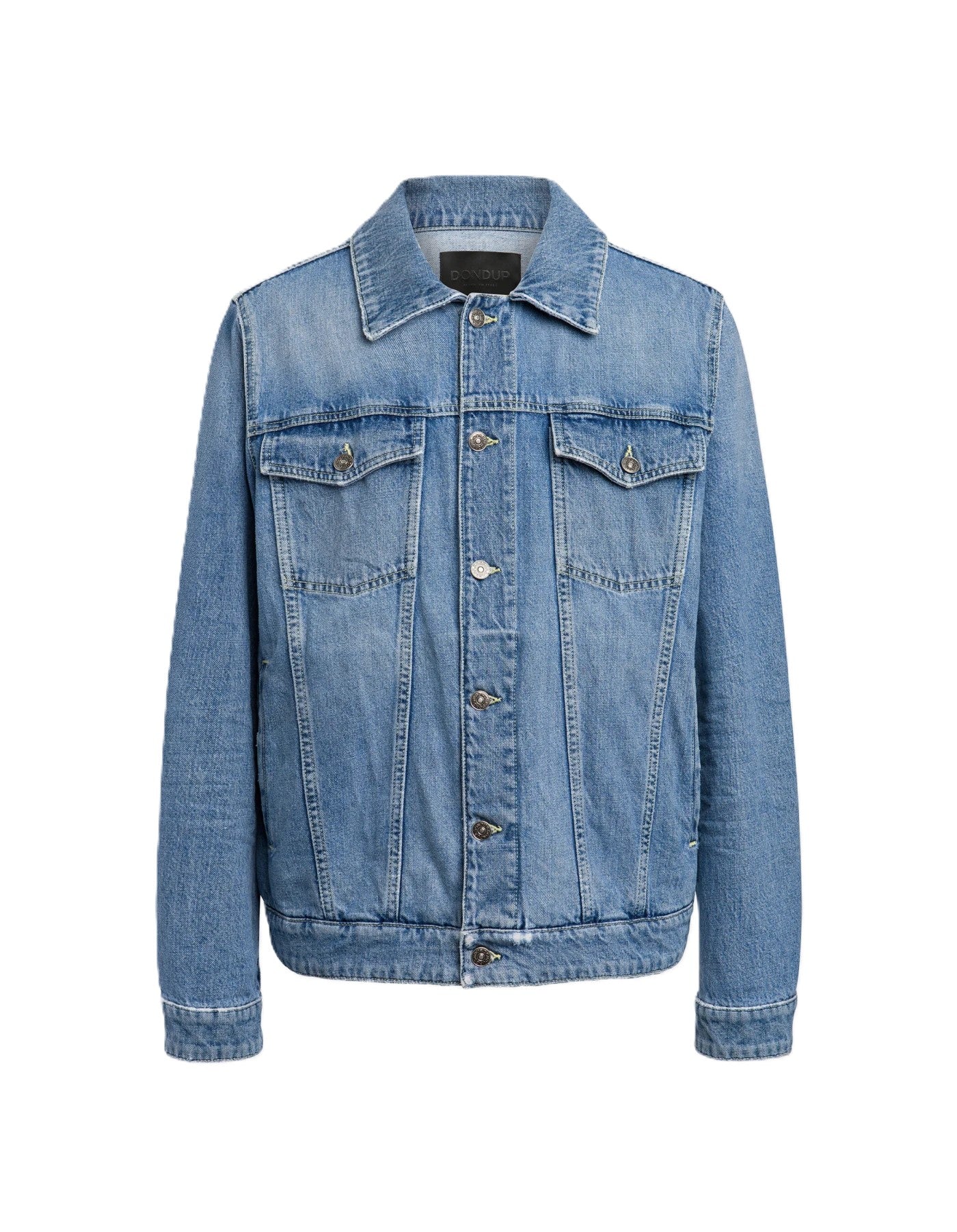 Medium Blue Wash Denim Jacket with Button-Up Front