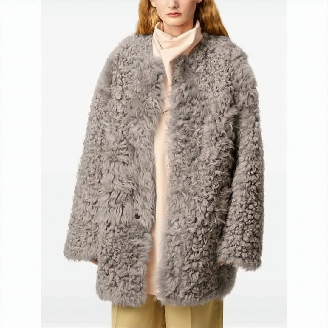 Plush Lambskin Coat With Oversized Silhouette