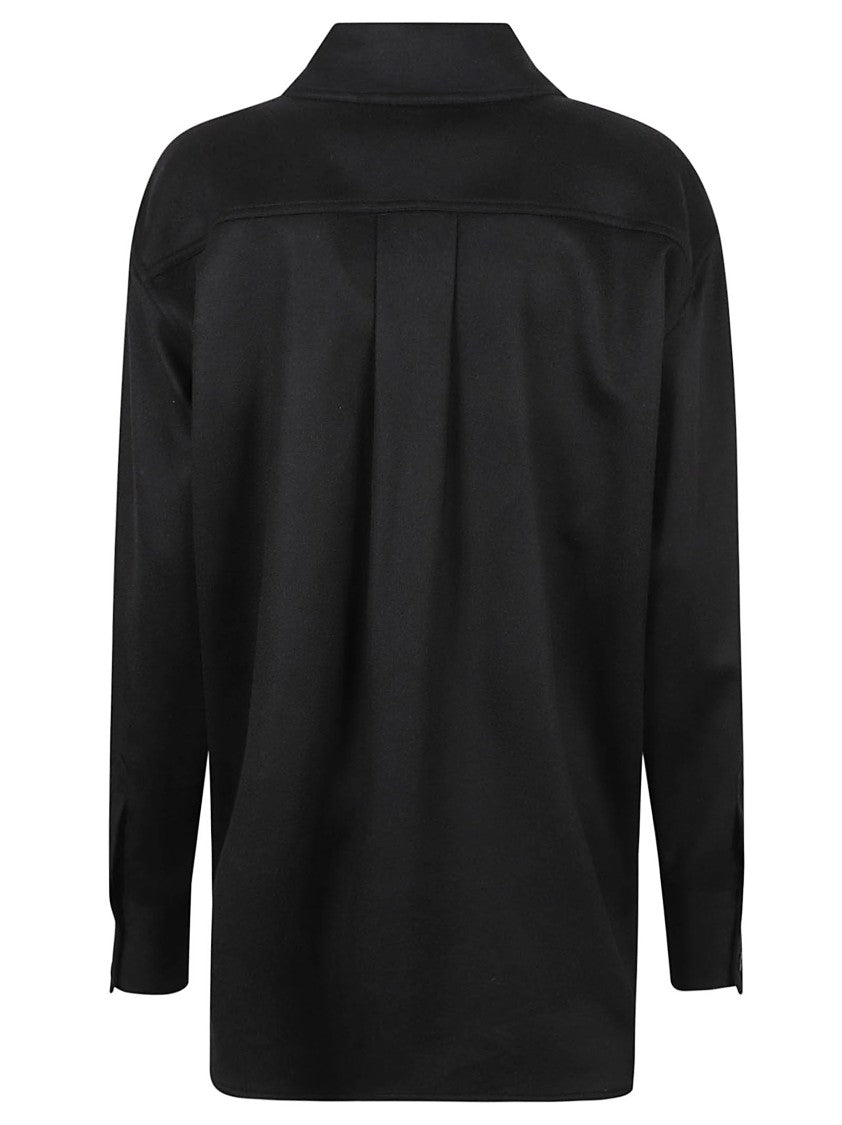 Button-Up Black Cashmere Shirt With Chest Pockets