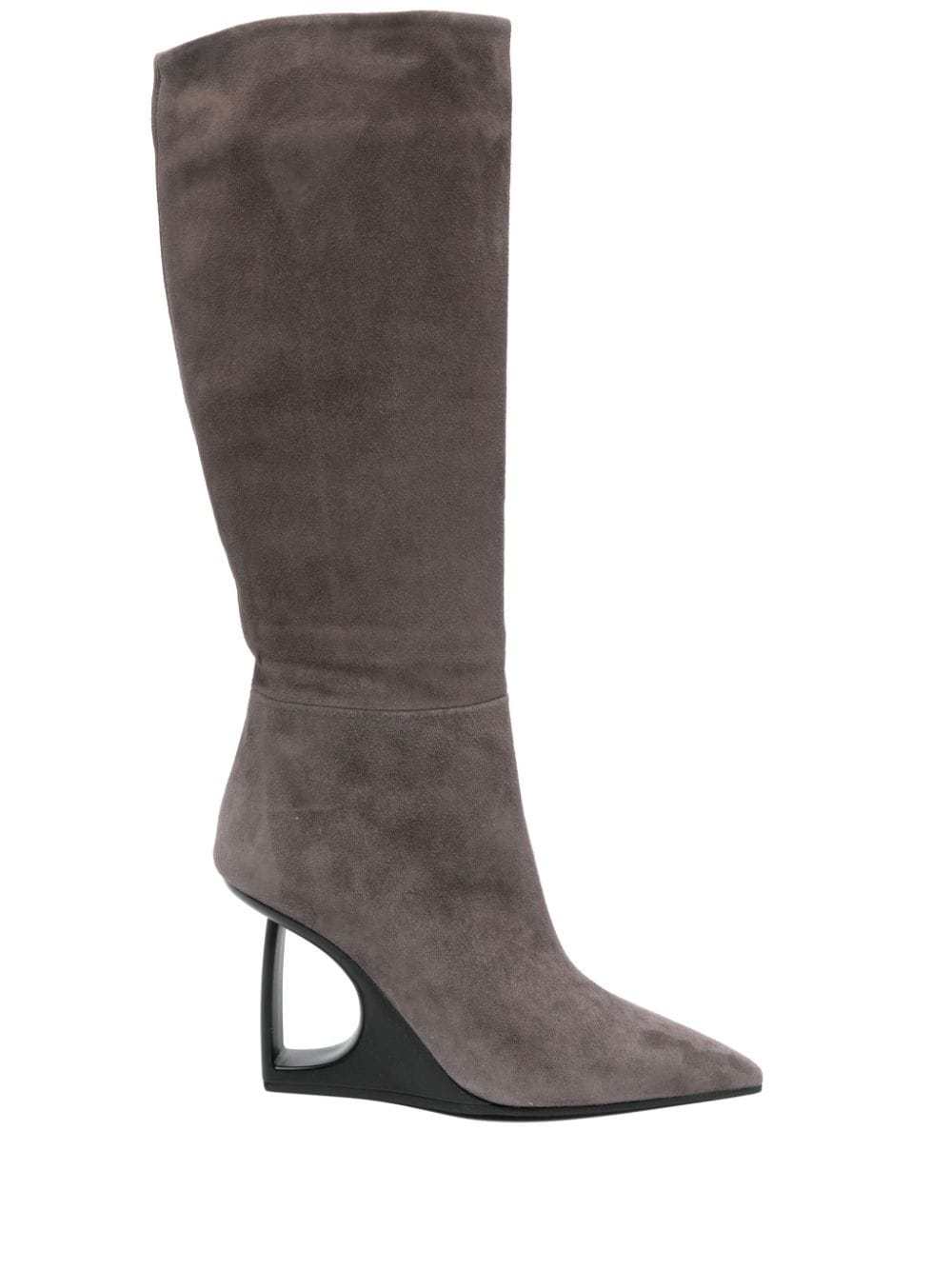 Knee-Length Anthracite Grey Calf Suede Boots