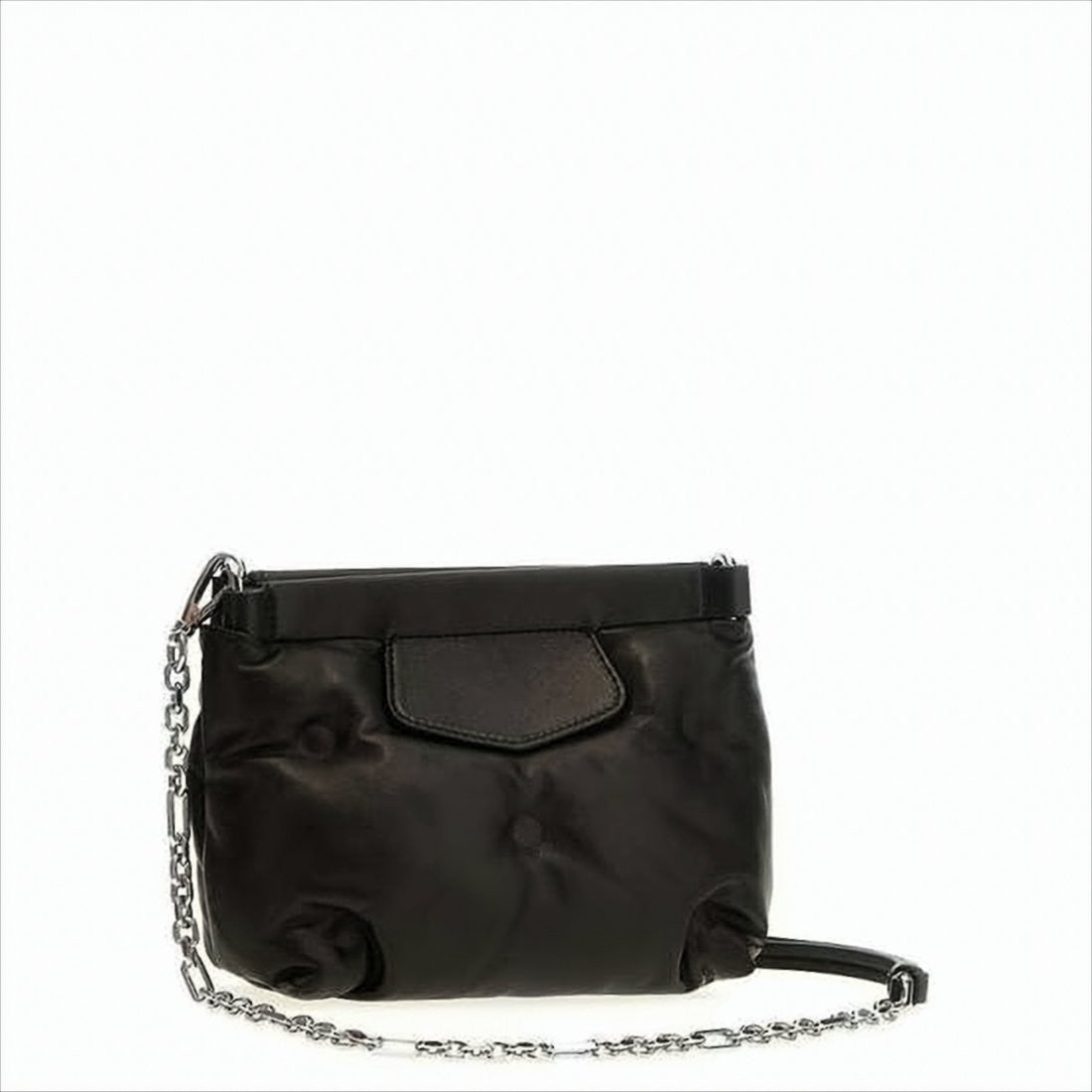 Black Nappa Leather Shoulder Bag With Gathered Texture And Signature Label