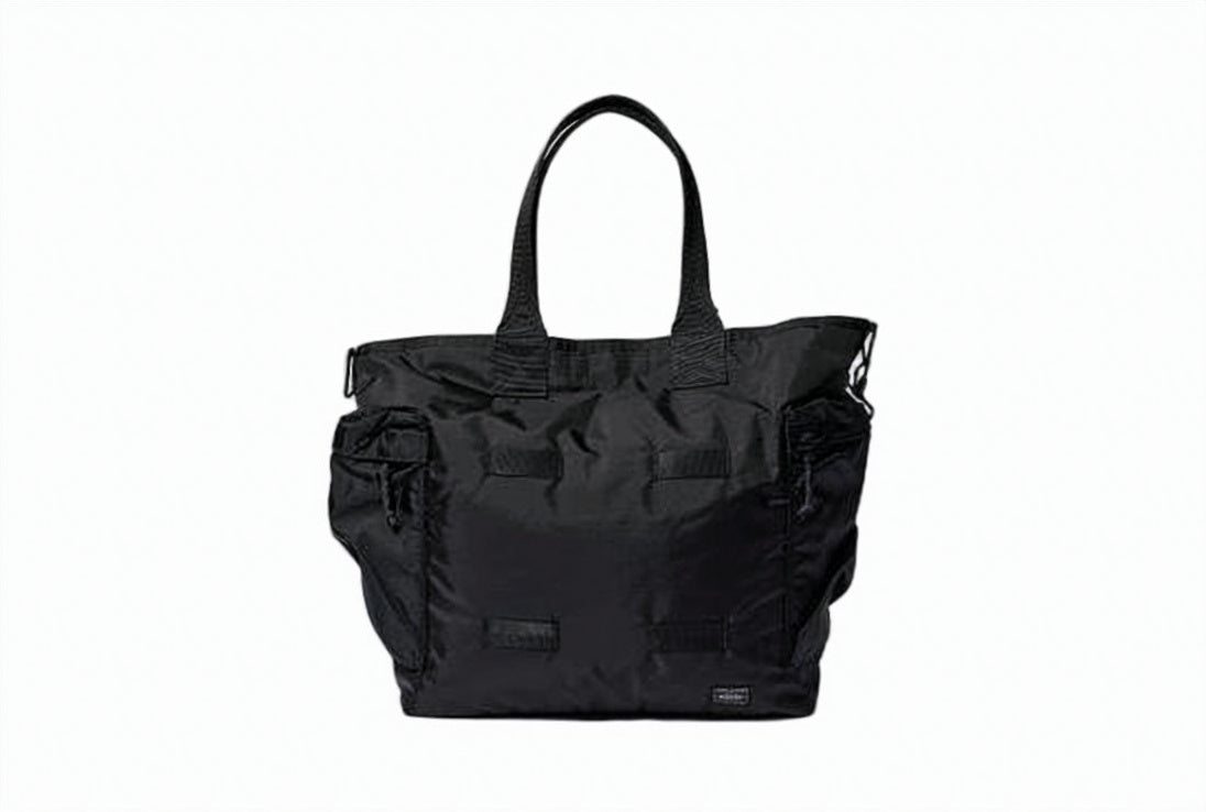 Dual-Handle Black Nylon Tote Bag