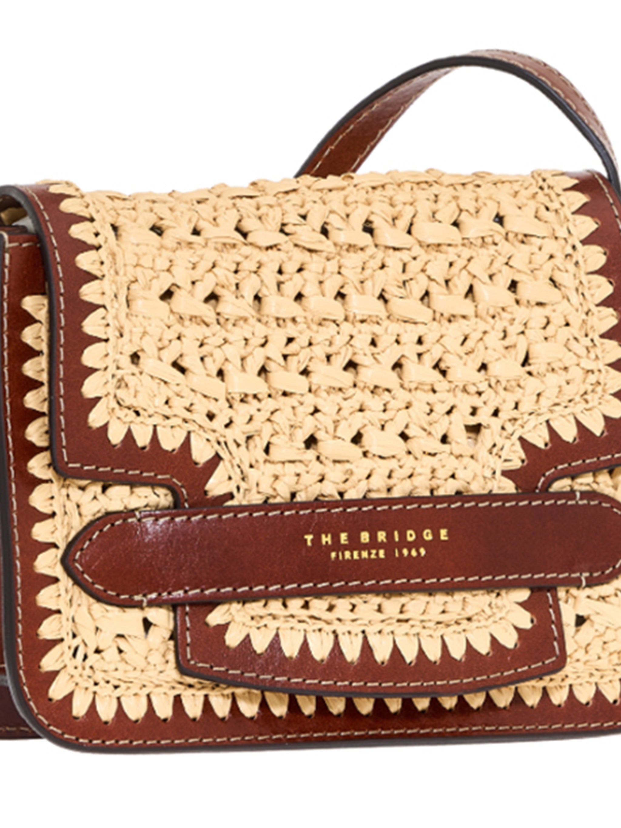 Brown Crossbody Compact Raffia Satchel